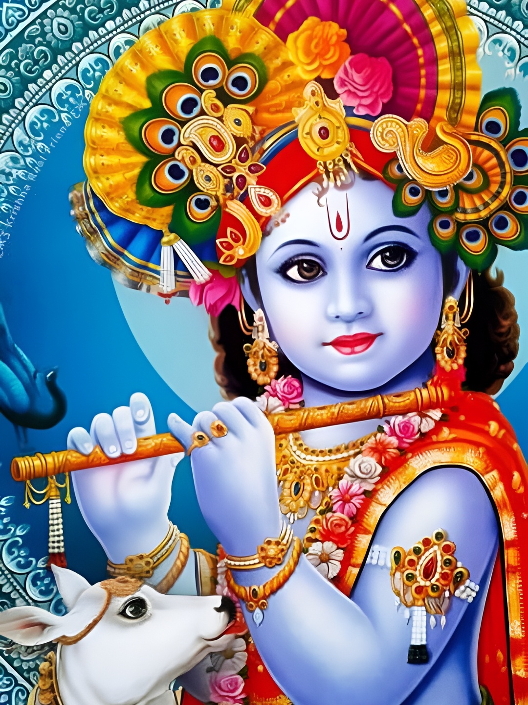 

Wallpics Blue & Red Lord Krishna Printed High Quality Fully Waterproof Wall Poster