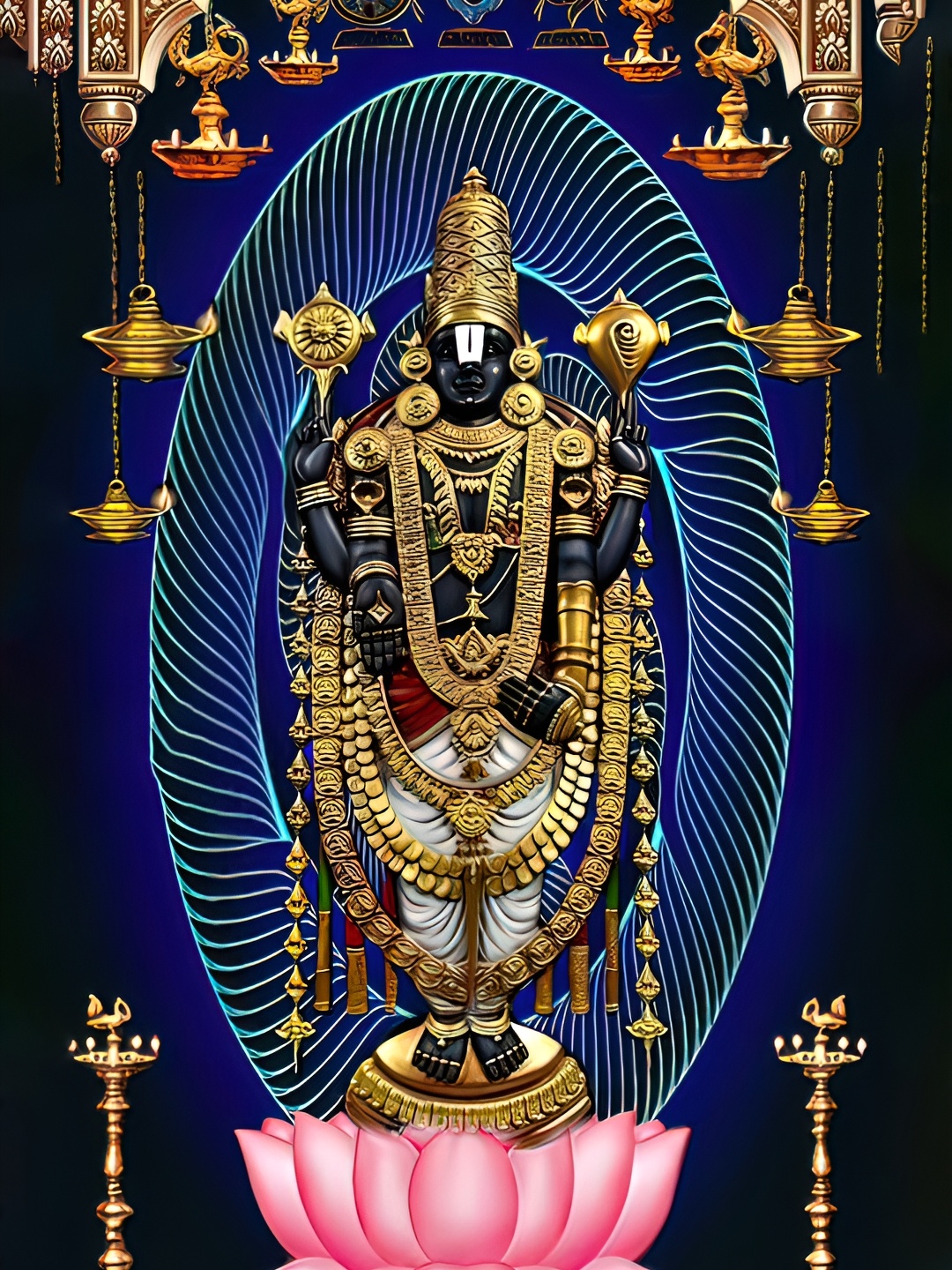 

Wallpics Blue & Gold-Toned Lord Balaji Religious Wall Poster