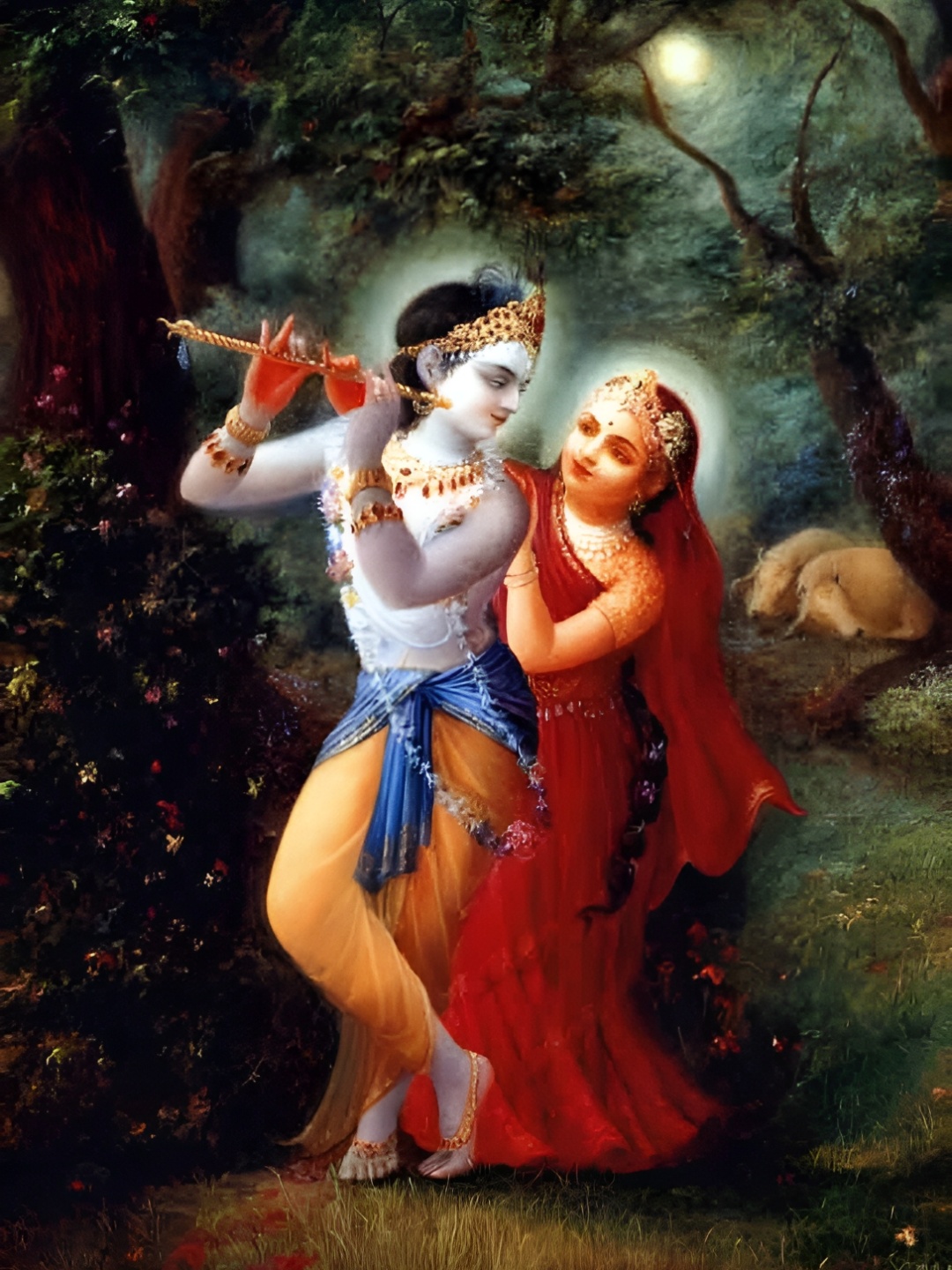 

Wallpics Red & Blue Radha Krishna Religious Printed Waterproof Wall Poster