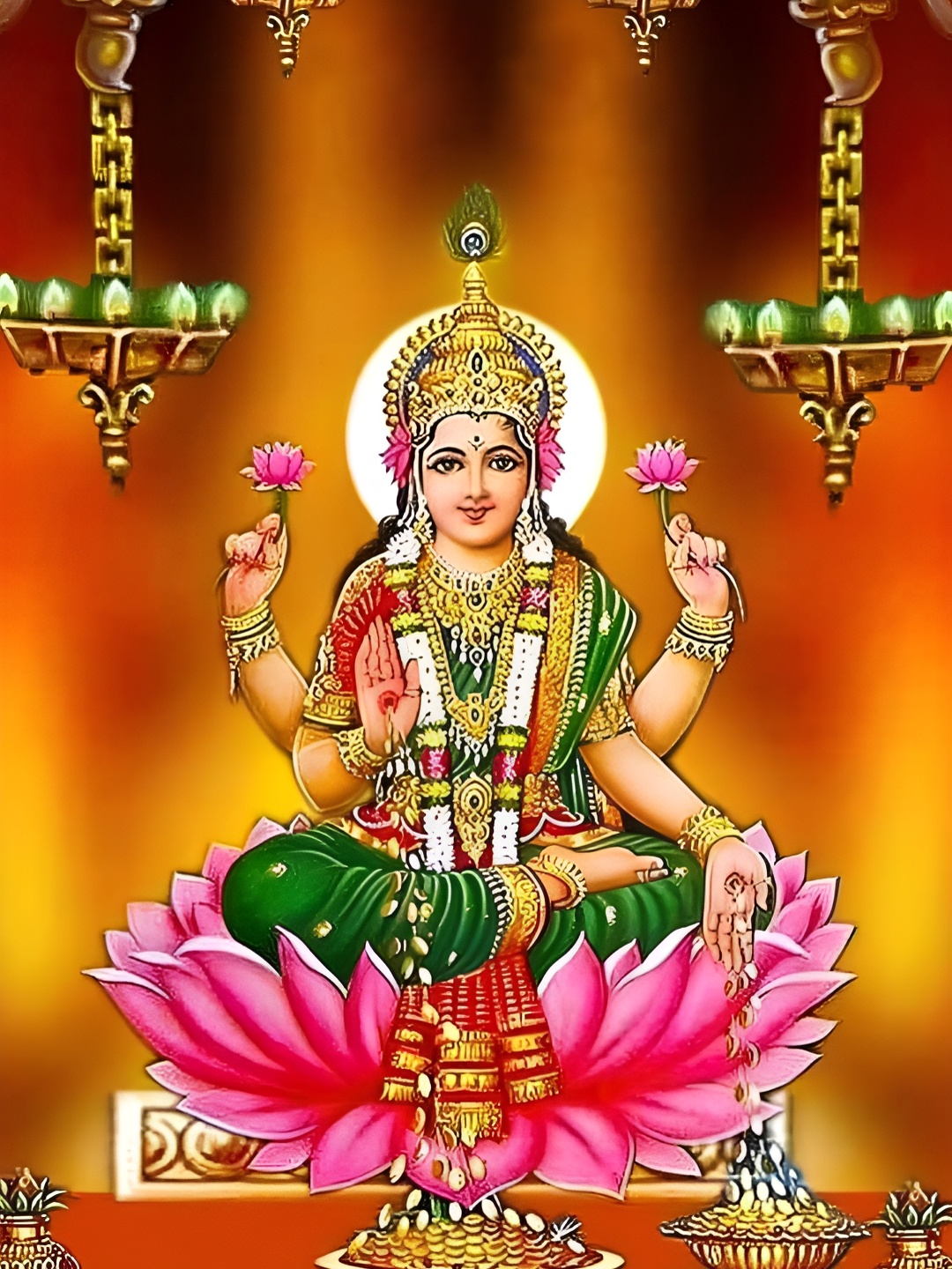 

Wallpics Orange & Yellow Goddess Lakshmi Religious Printed Waterproof Wall Poster