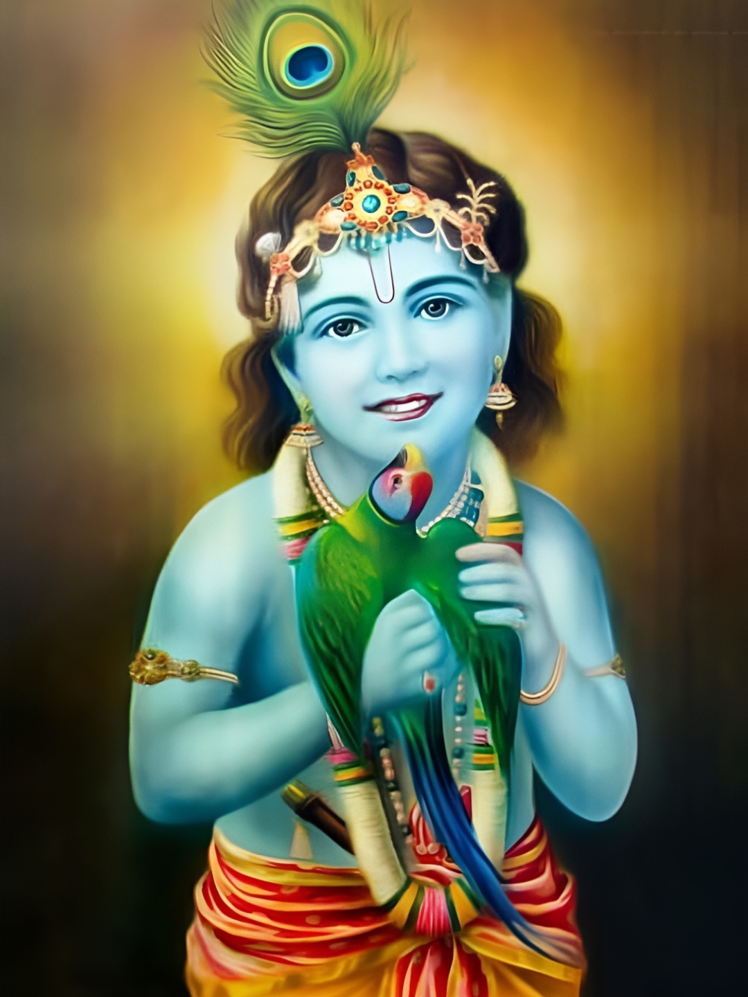 

Wallpics Green & Brown Lord Krishna Printed Waterproof Wall Poster