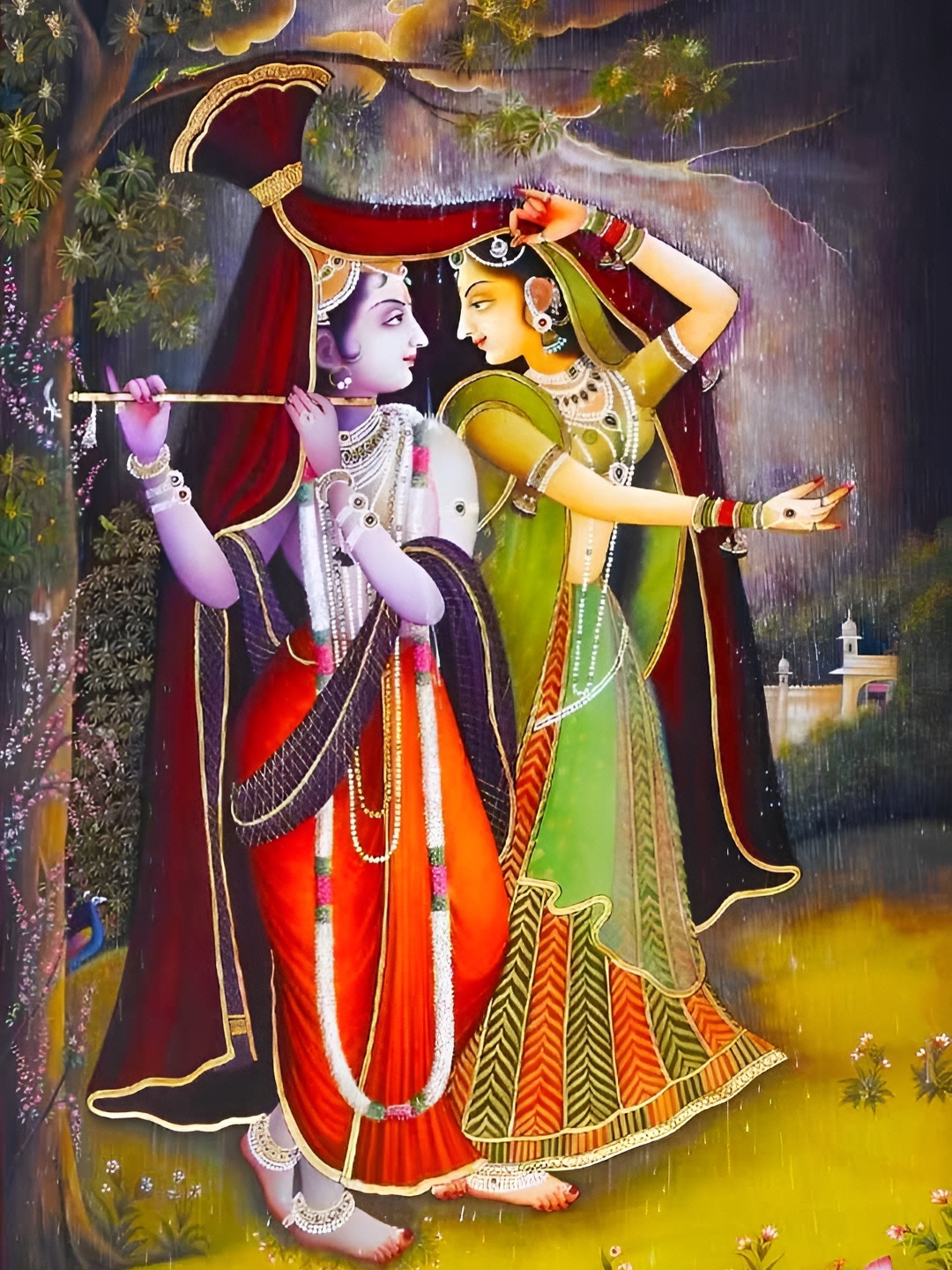 

Wallpics Green & Orange Radhakrishna Printed Religious Waterproof Wall Poster