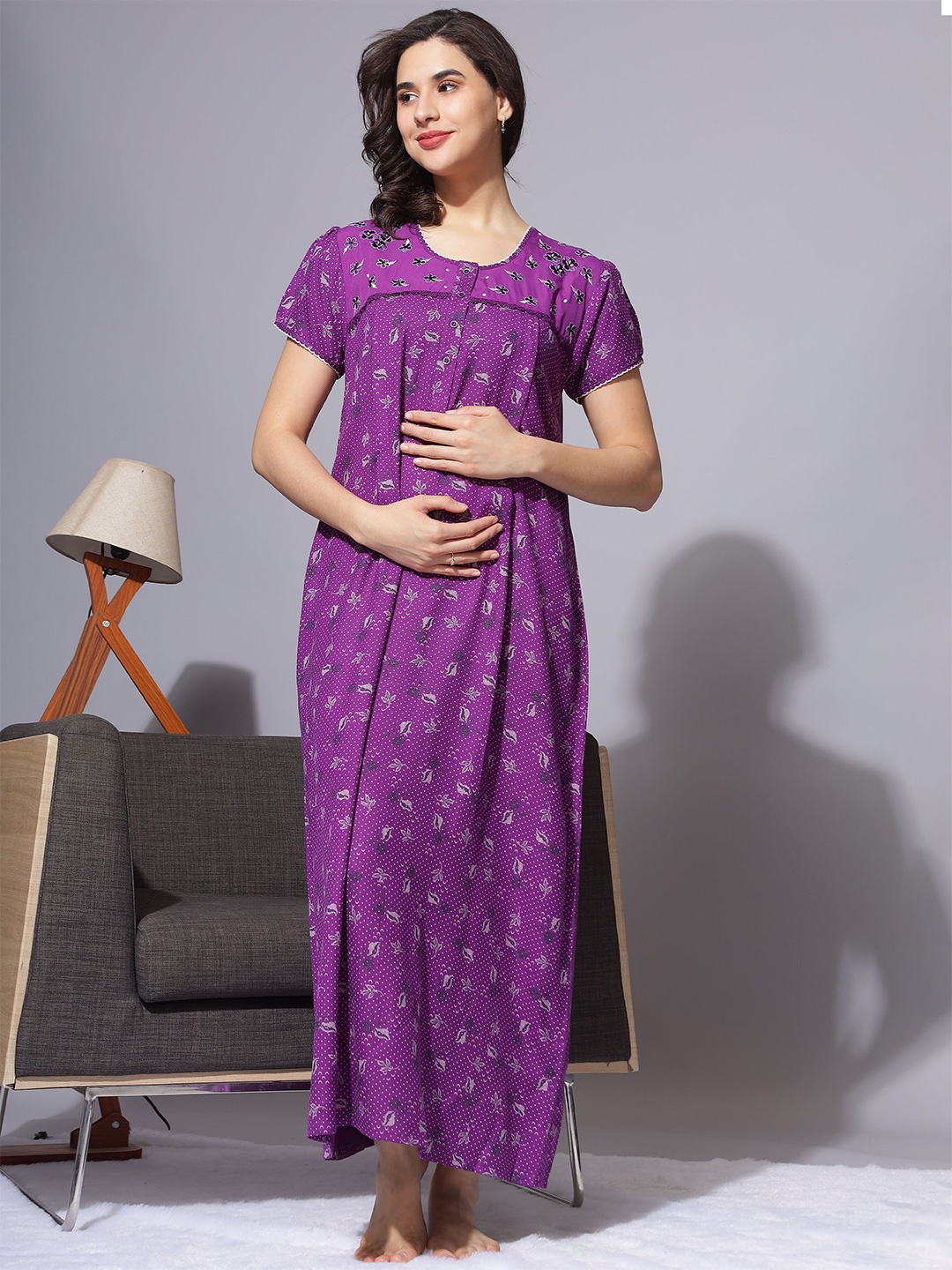 

9shines Label Floral Printed Maternity Maxi Nightdress, Violet