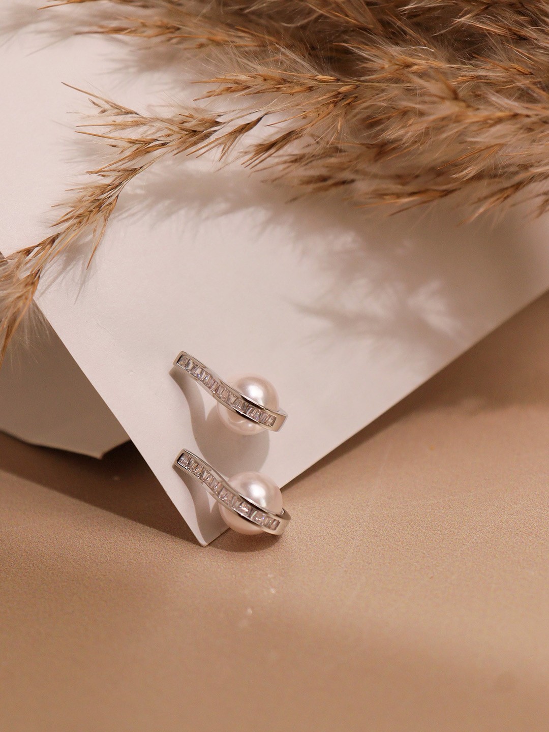 

CURIO COTTAGE Rhodium-Plated Pearl Beaded Stud Earrings, Silver