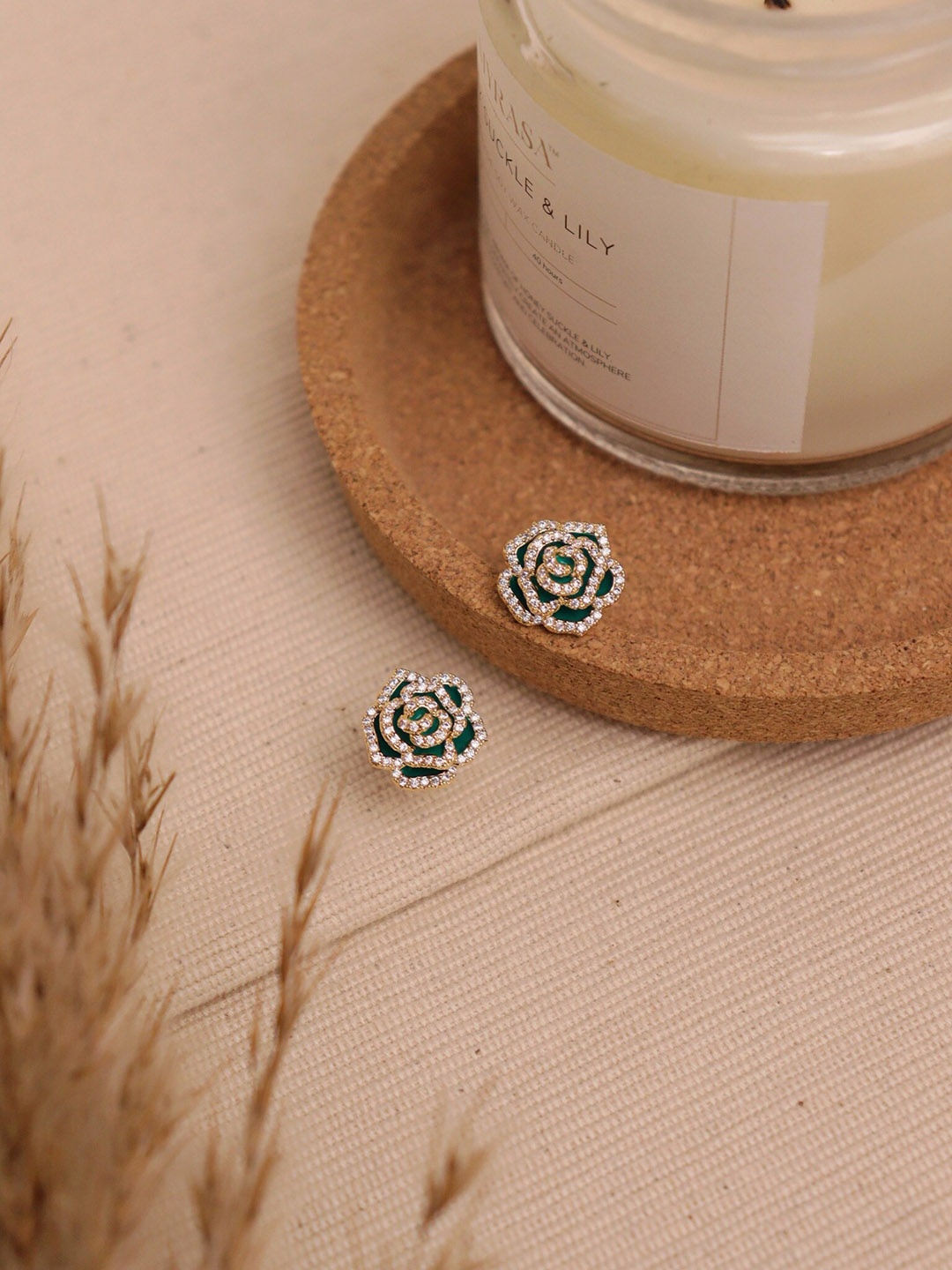 

CURIO COTTAGE Gold-Plated Cubic Zirconia Floral Stud Earrings