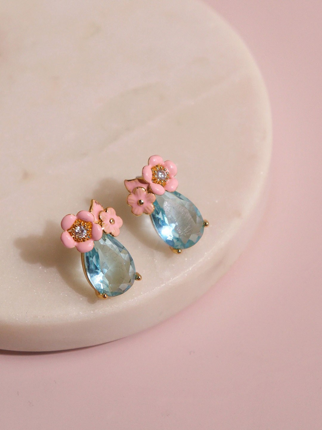 

CURIO COTTAGE Gold-Plated Cubic Zirconia Contemporary Stud Earrings