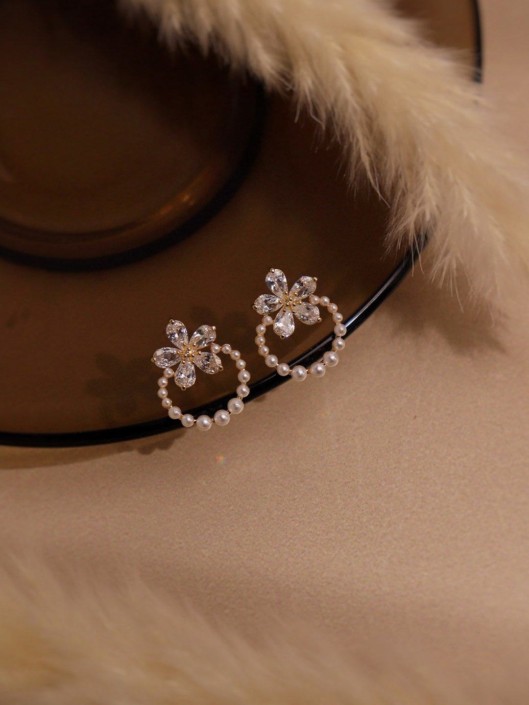 

CURIO COTTAGE Gold-Plated Cubic Zirconia Floral Stud Earrings