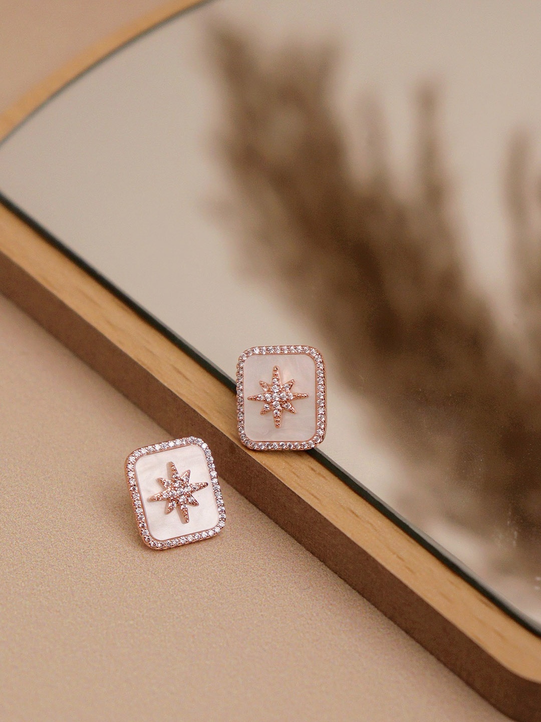 

CURIO COTTAGE Rose Gold-Plated Cubic Zirconia Geometric Shaped Stud Earrings