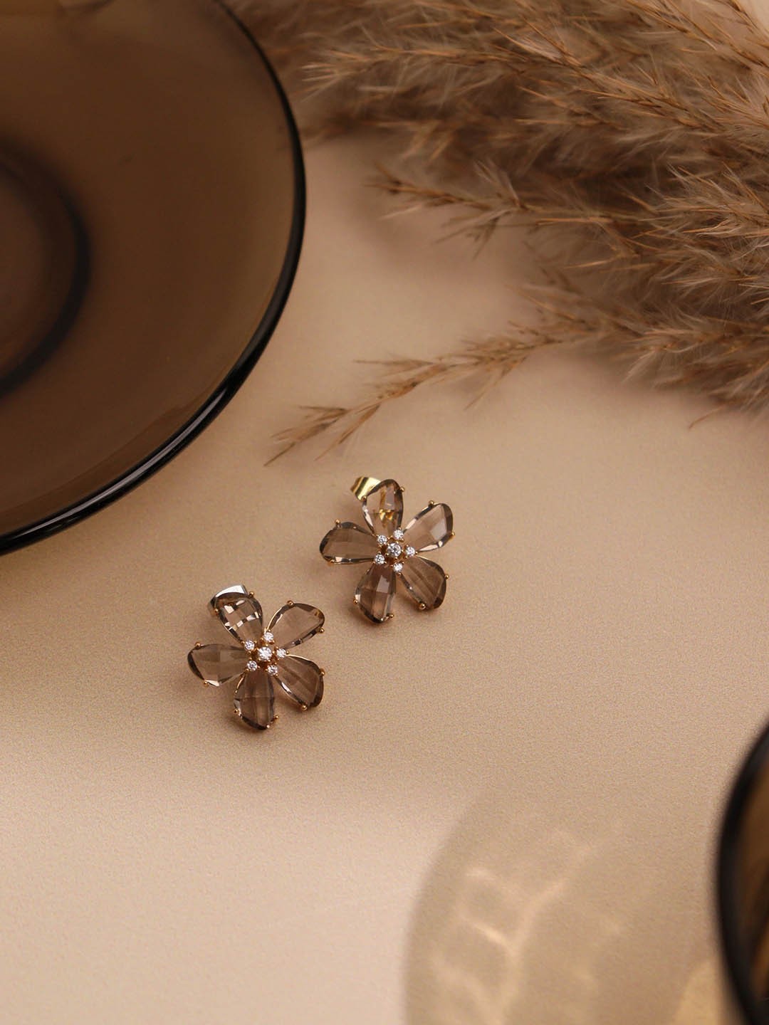 

CURIO COTTAGE Gold Plated Cubic Zirconia Stud Earrings