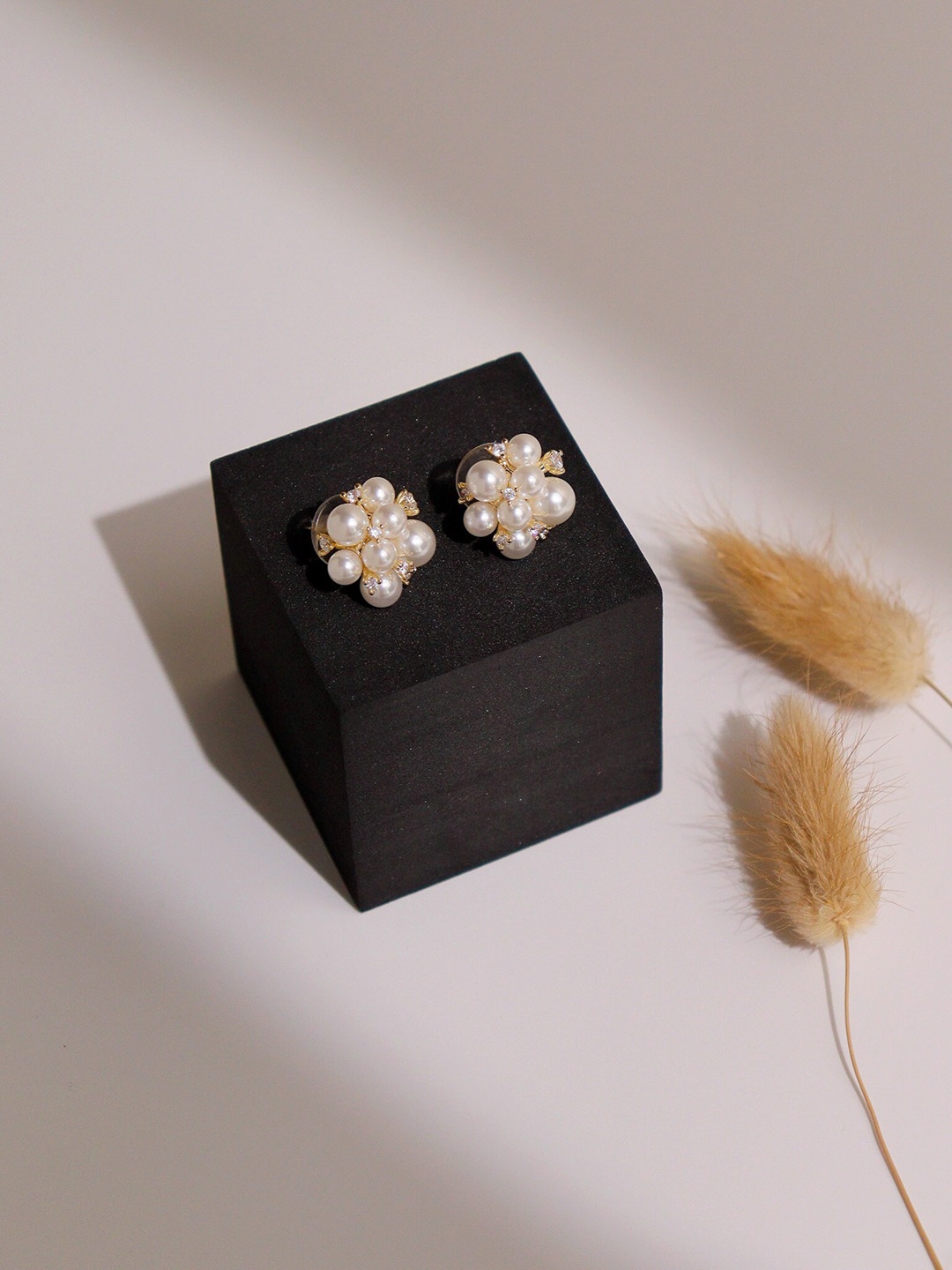 

CURIO COTTAGE Gold-Plated Cubic Zirconia Floral Stud Earrings