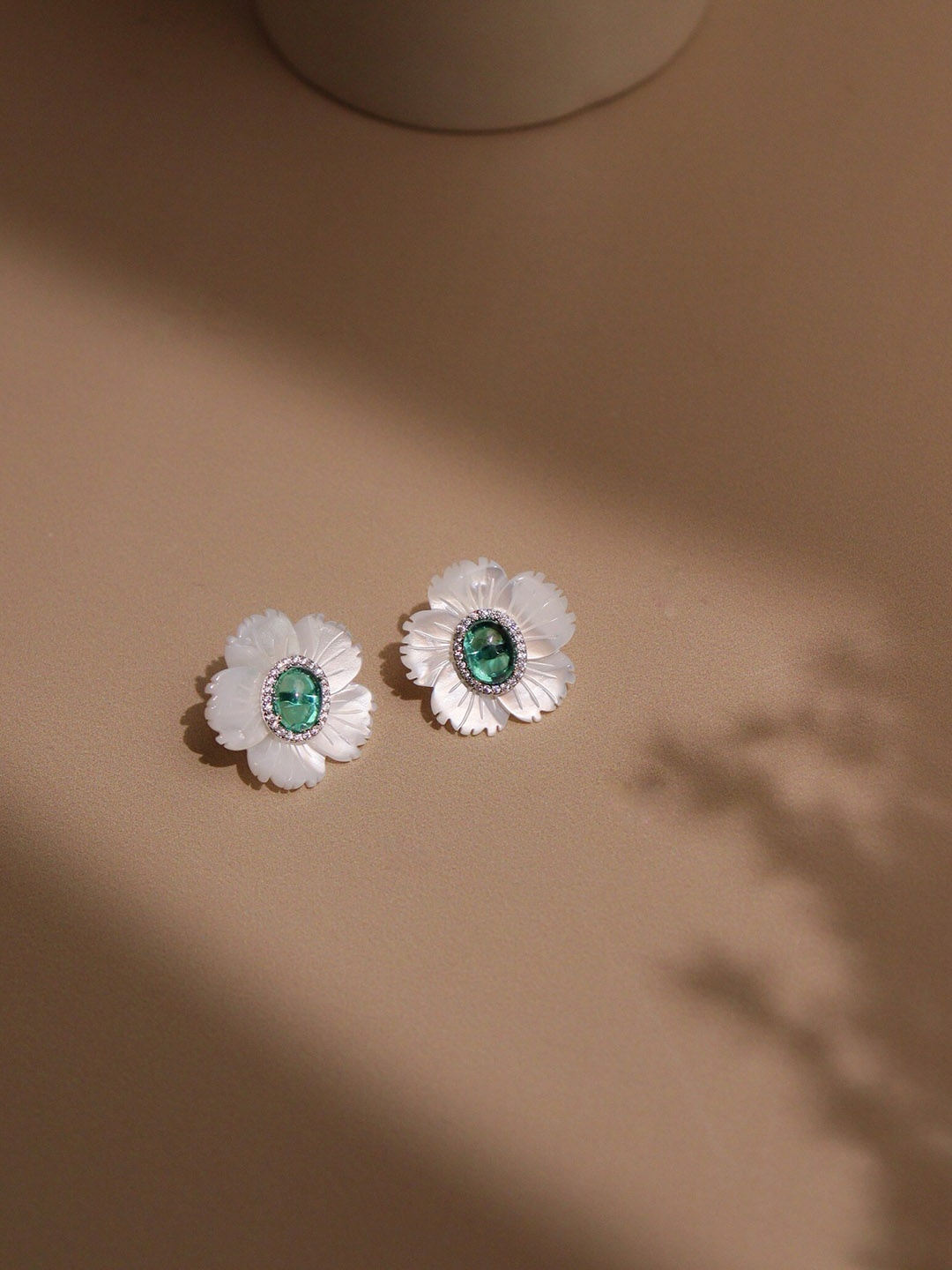 

CURIO COTTAGE Rhodium-Plated Cubic Zirconia Floral Stud Earrings, Silver