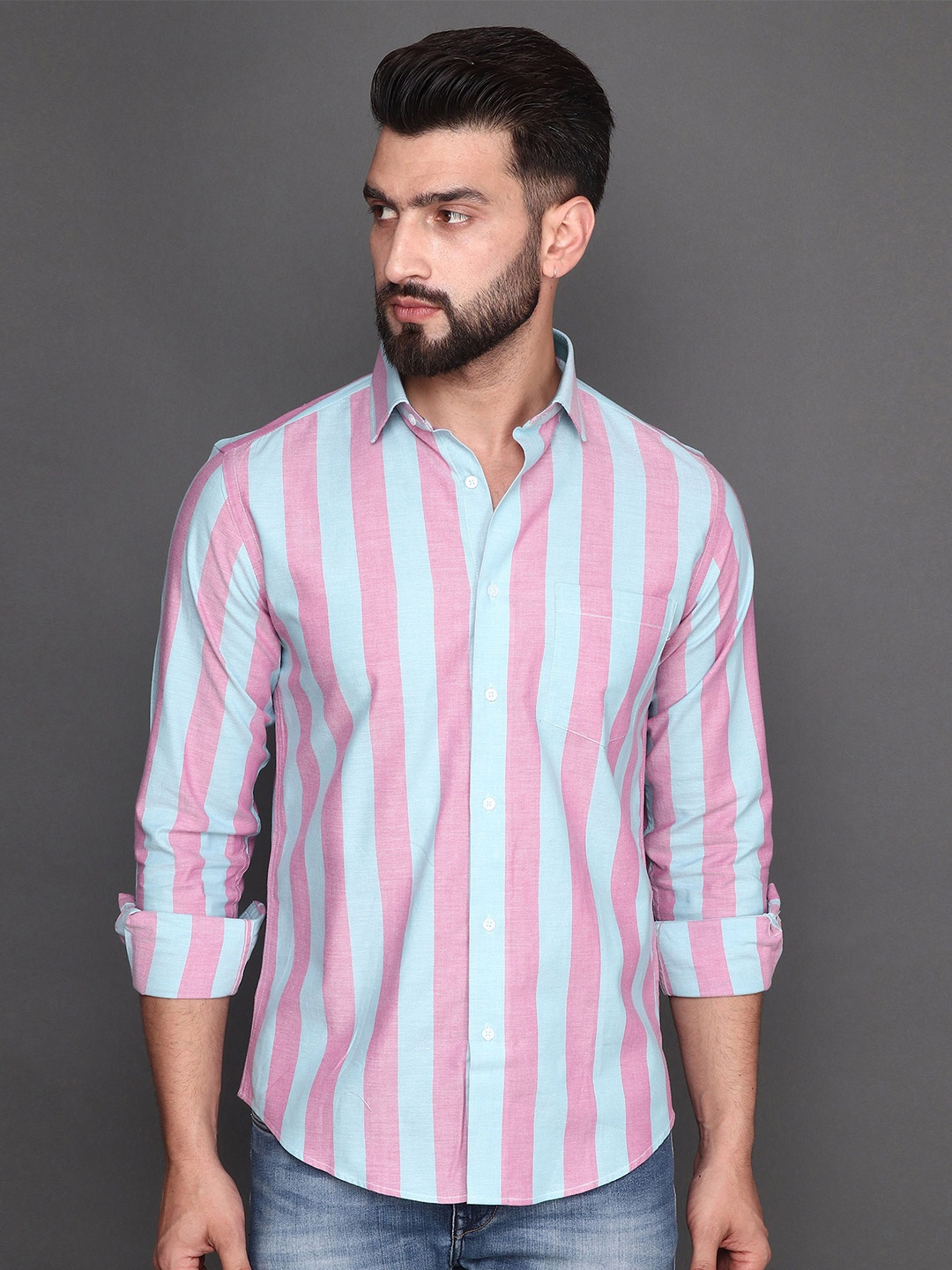 

Albion Vertical Striped Cotton Casual Shirt, Pink