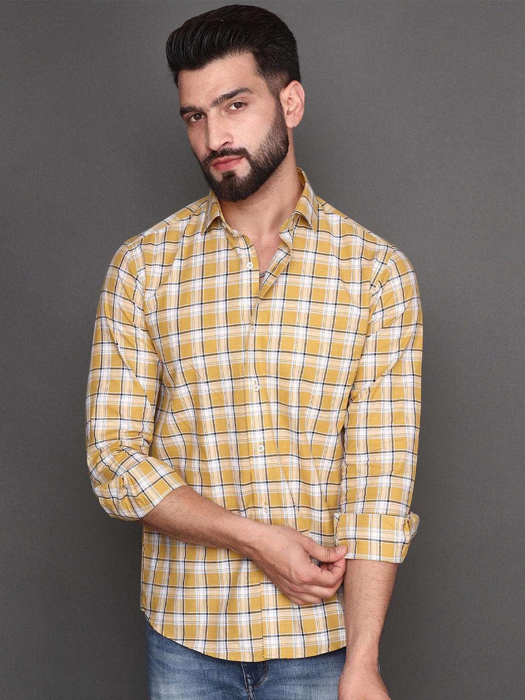 

Albion Checked Cotton Casual Shirt, Khaki