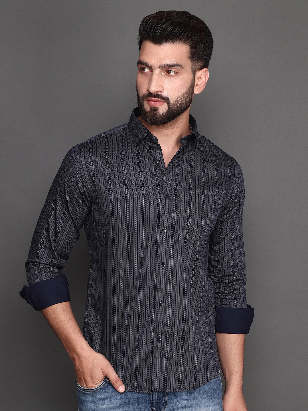 

Albion Striped Cotton Casual Shirt, Blue