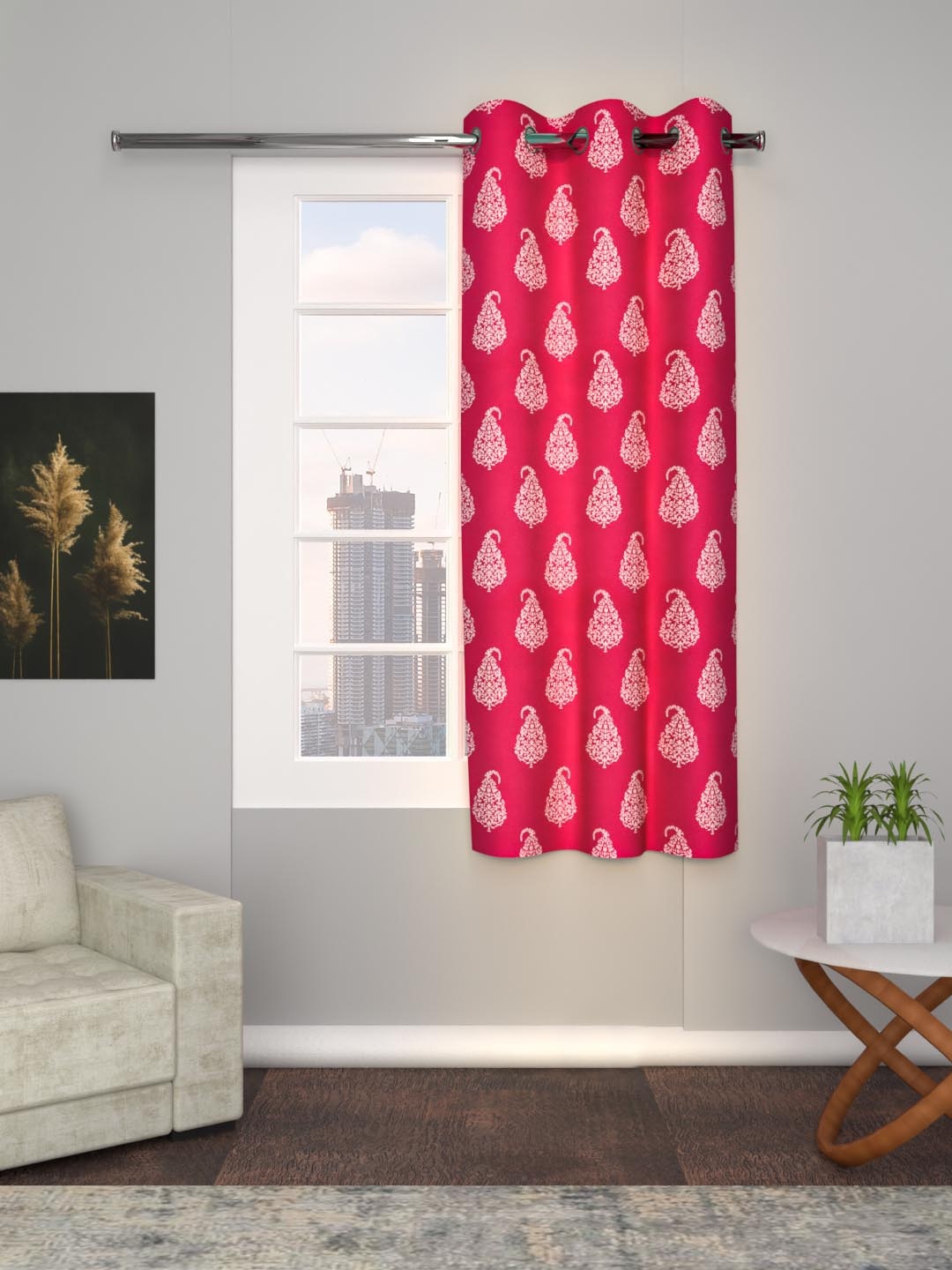 

Aura Pink & White Floral Room Darkening Window Curtain