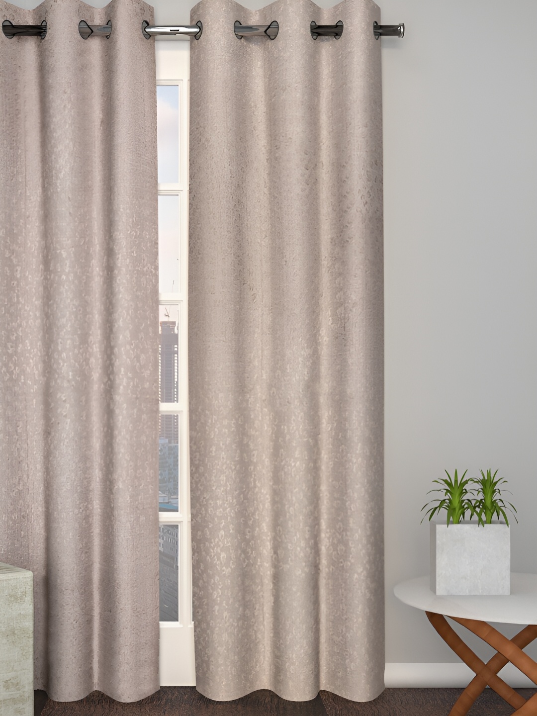 

Aura Grey & Brown Floral Room Darkening Long Door Curtain