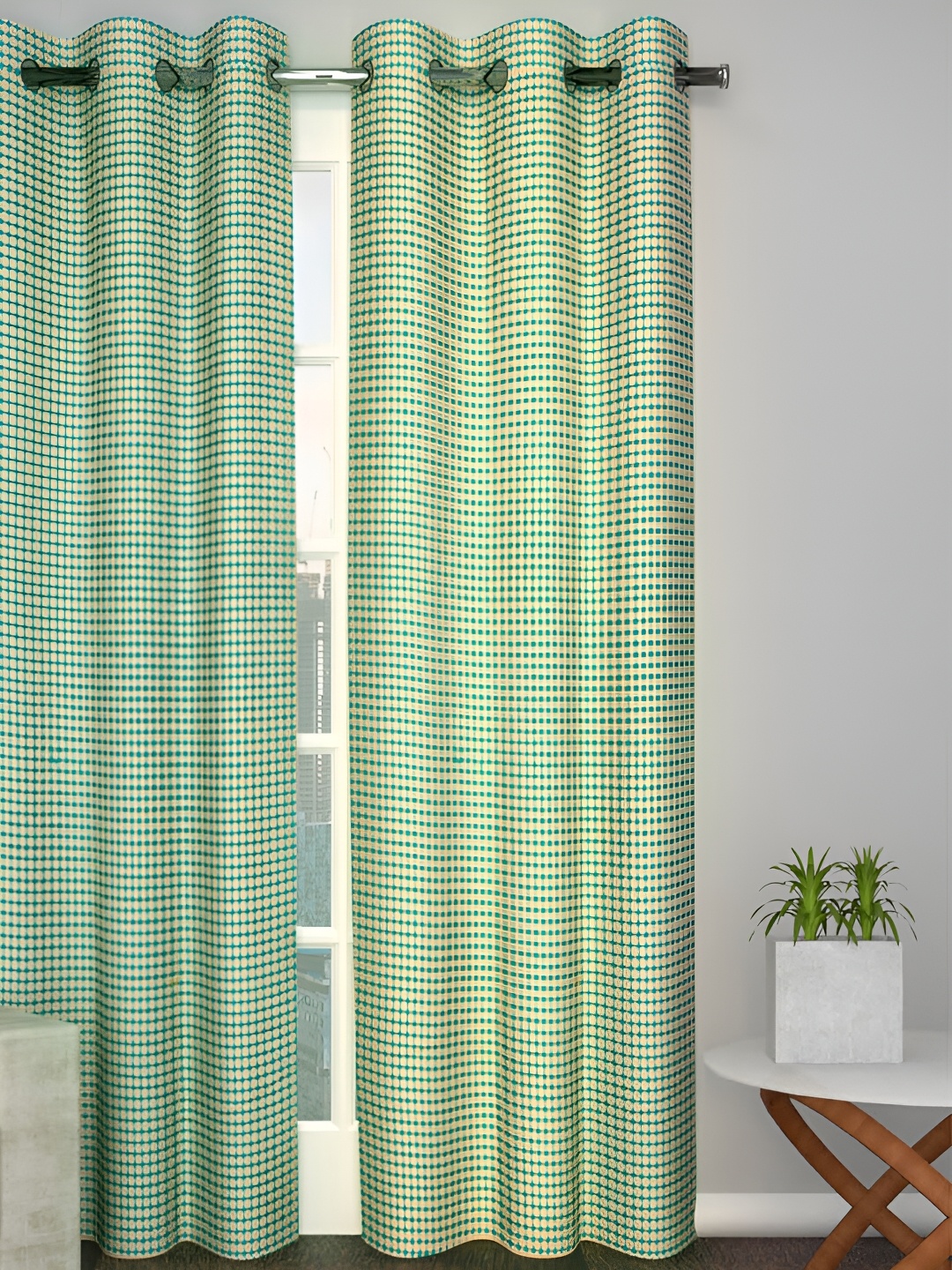 

Aura Green & Yellow Ethnic Motifs Printed Room Darkening Long Door Curtain