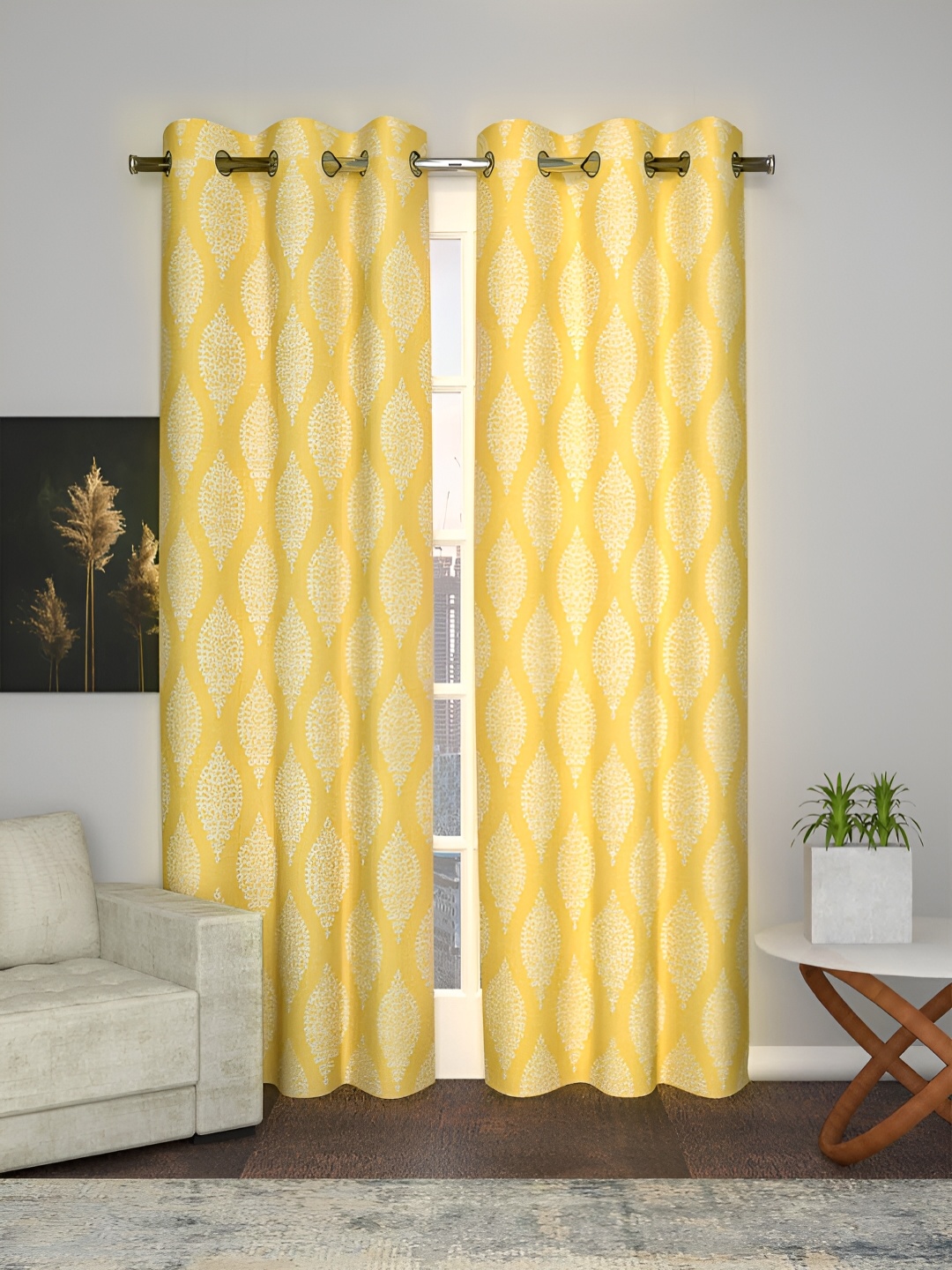 

Aura Yellow & White Ethnic Motifs Printed Room Darkening Long Door Curtain