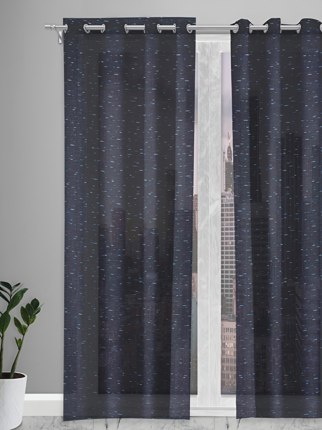 

Aura Blue & White Geometric Eyelet Sheer Long Door Curtain