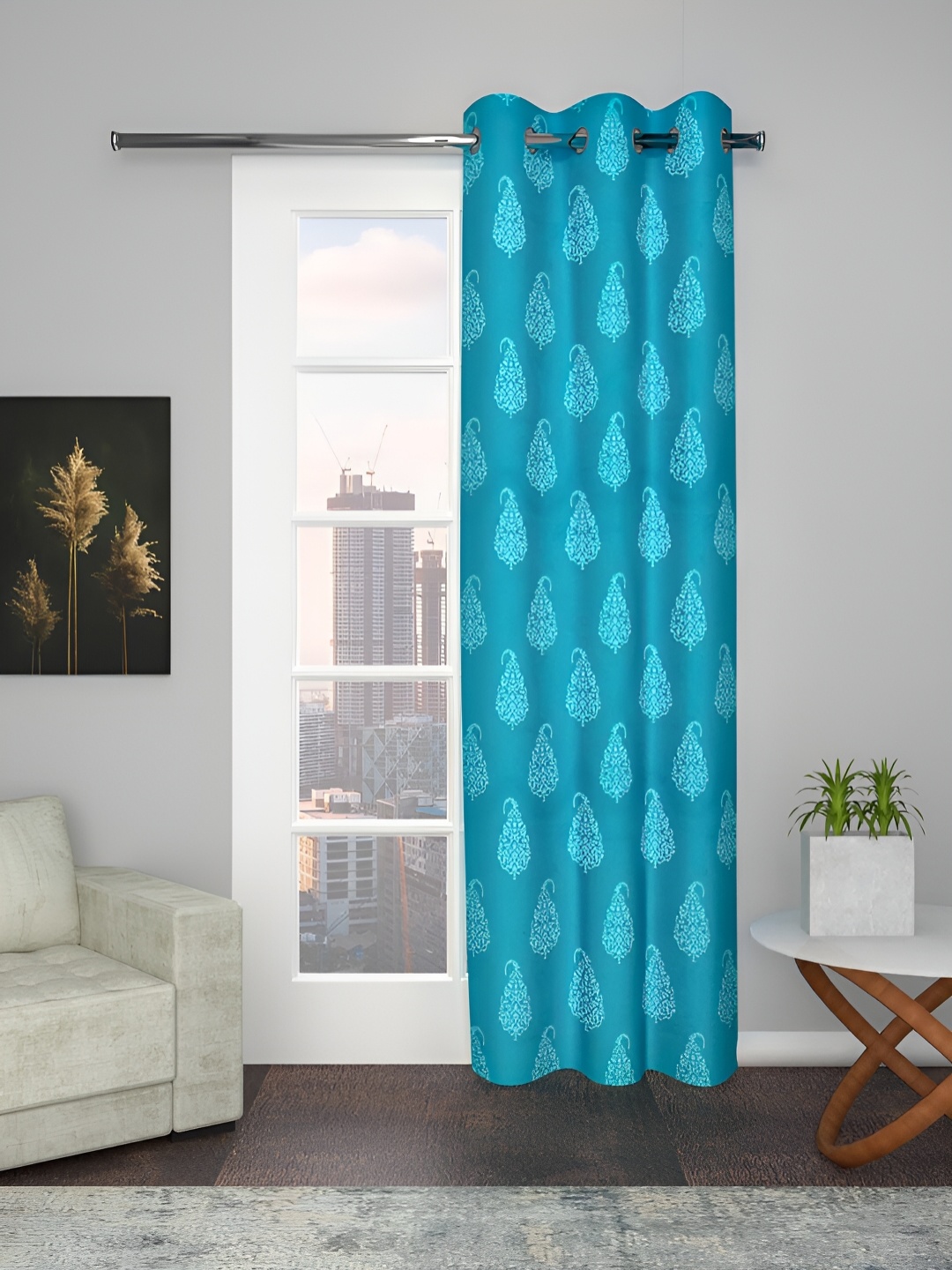 

Aura Blue & White Ethnic Motifs Room Darkening Door Curtain