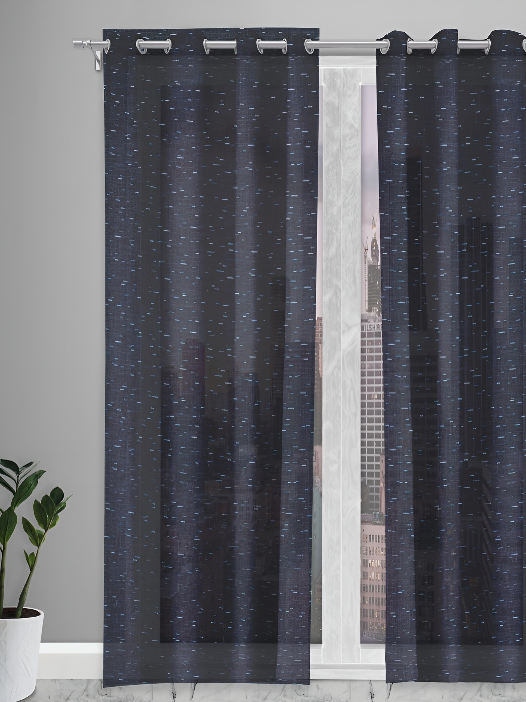 

Aura Blue & White Geometric Eyelet Sheer Door Curtain