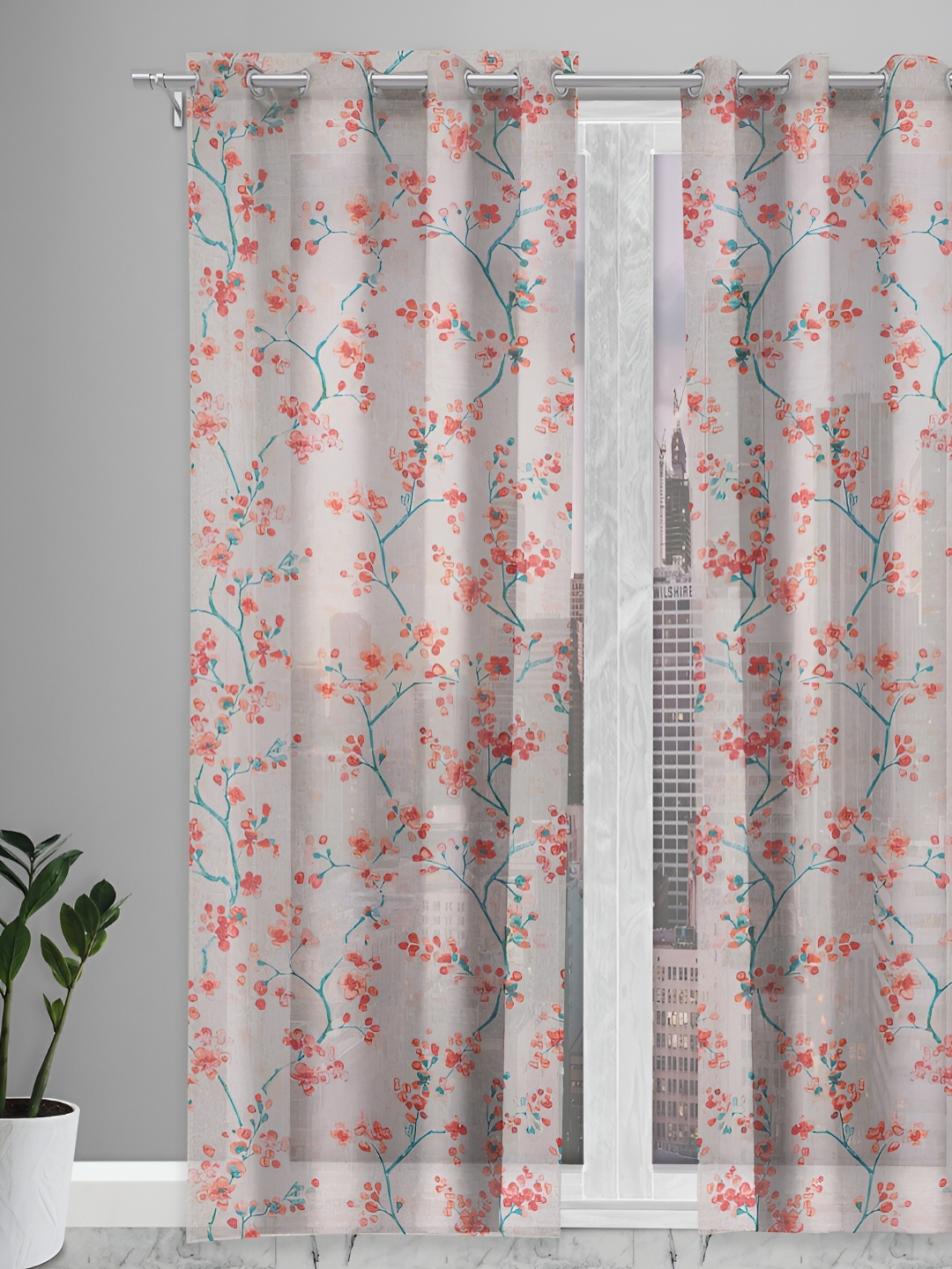 

Aura Orange & Green Floral Sheer Door Curtain