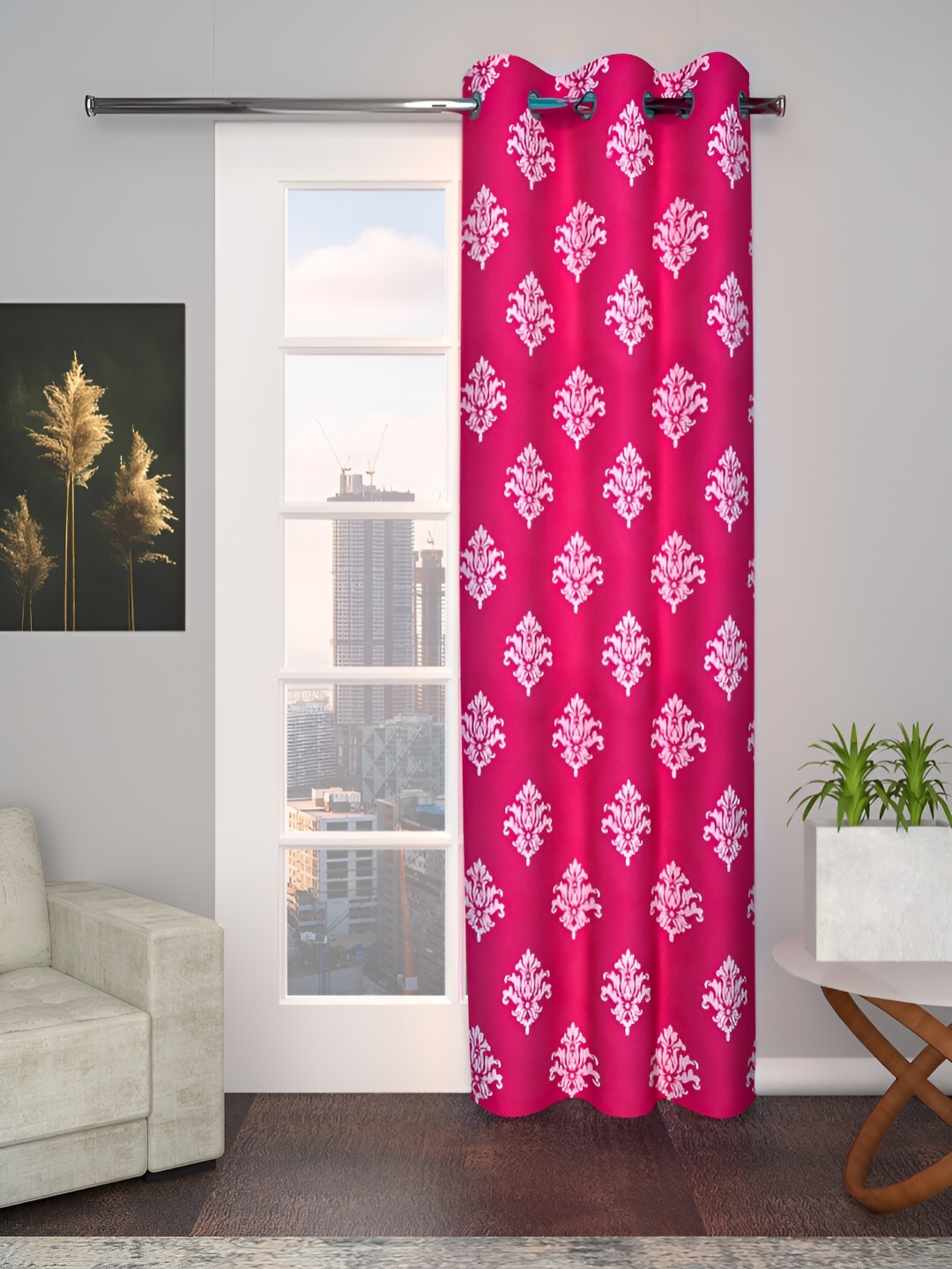 

Aura Pink & White Ethnic Motifs Printed Room Darkening Long Door Curtain