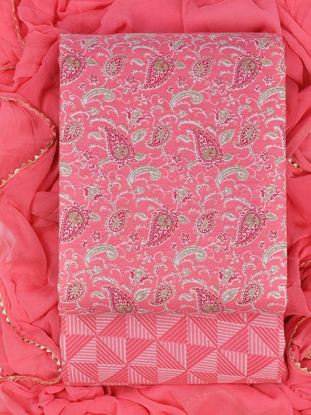 

Sun Fashion And Lifestyle PaisleyPrinted Unstitched Dress Material, Peach