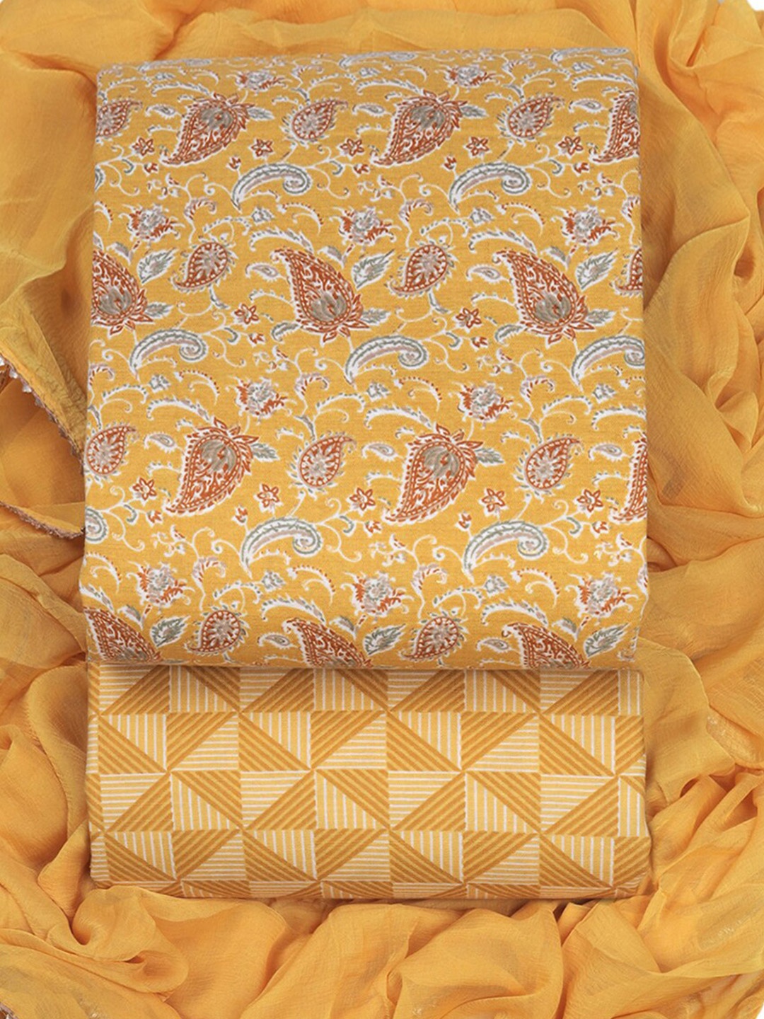 

Sun Fashion And Lifestyle Paisley Printed Unstitched Dress Material, Yellow