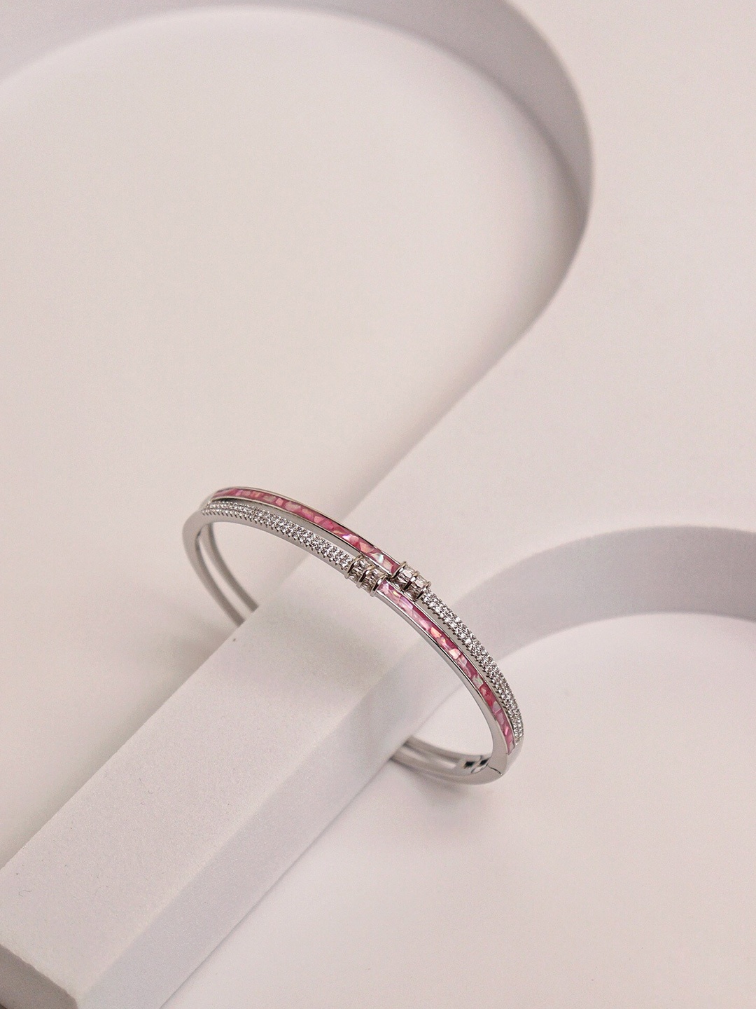 

CURIO COTTAGE Rhodium-Plated Ros Radiance Enamelled Cuff Bracelet, Silver