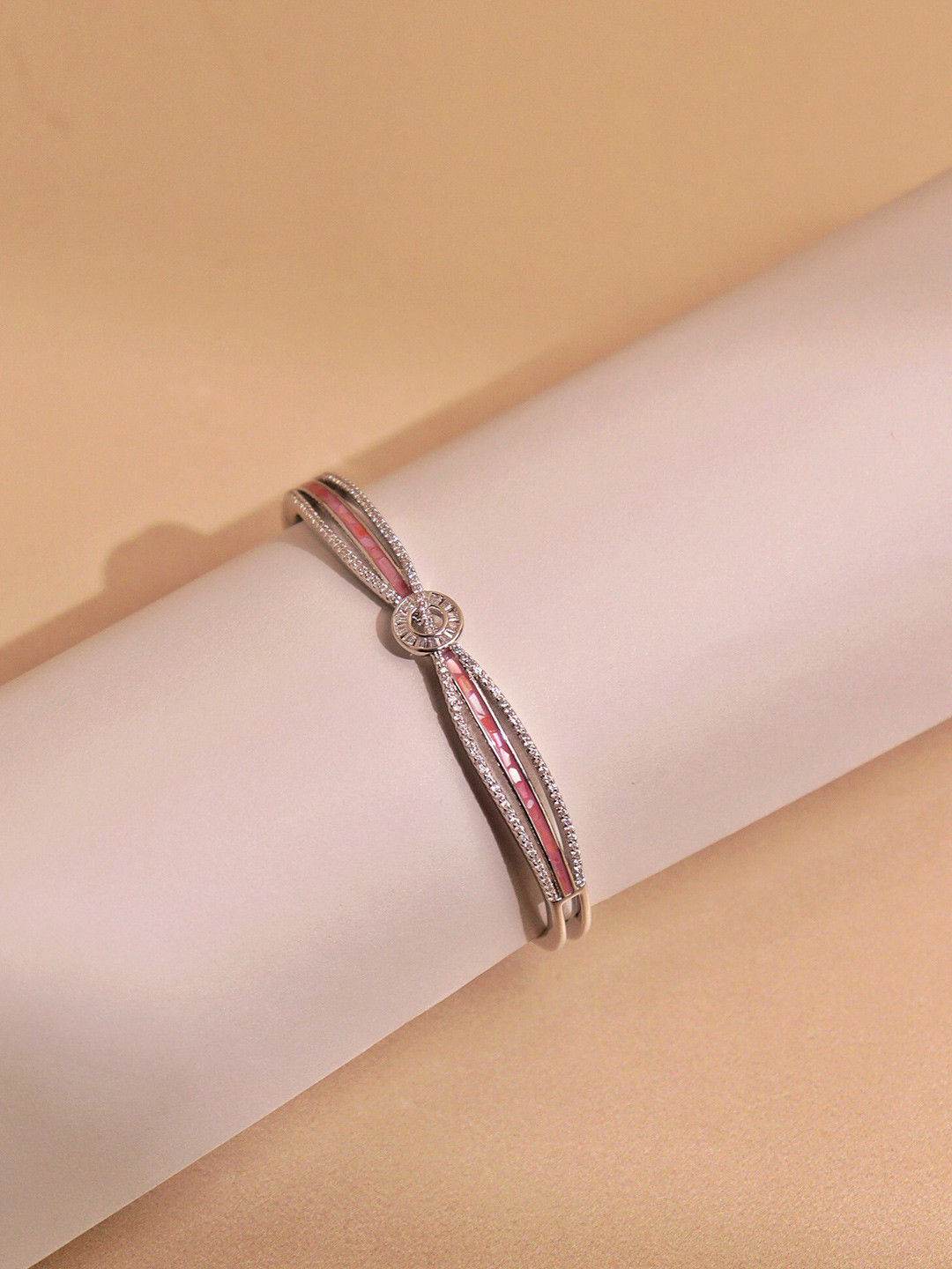 

CURIO COTTAGE Rhodium-Plated Enamelled Cuff Bracelet, Silver