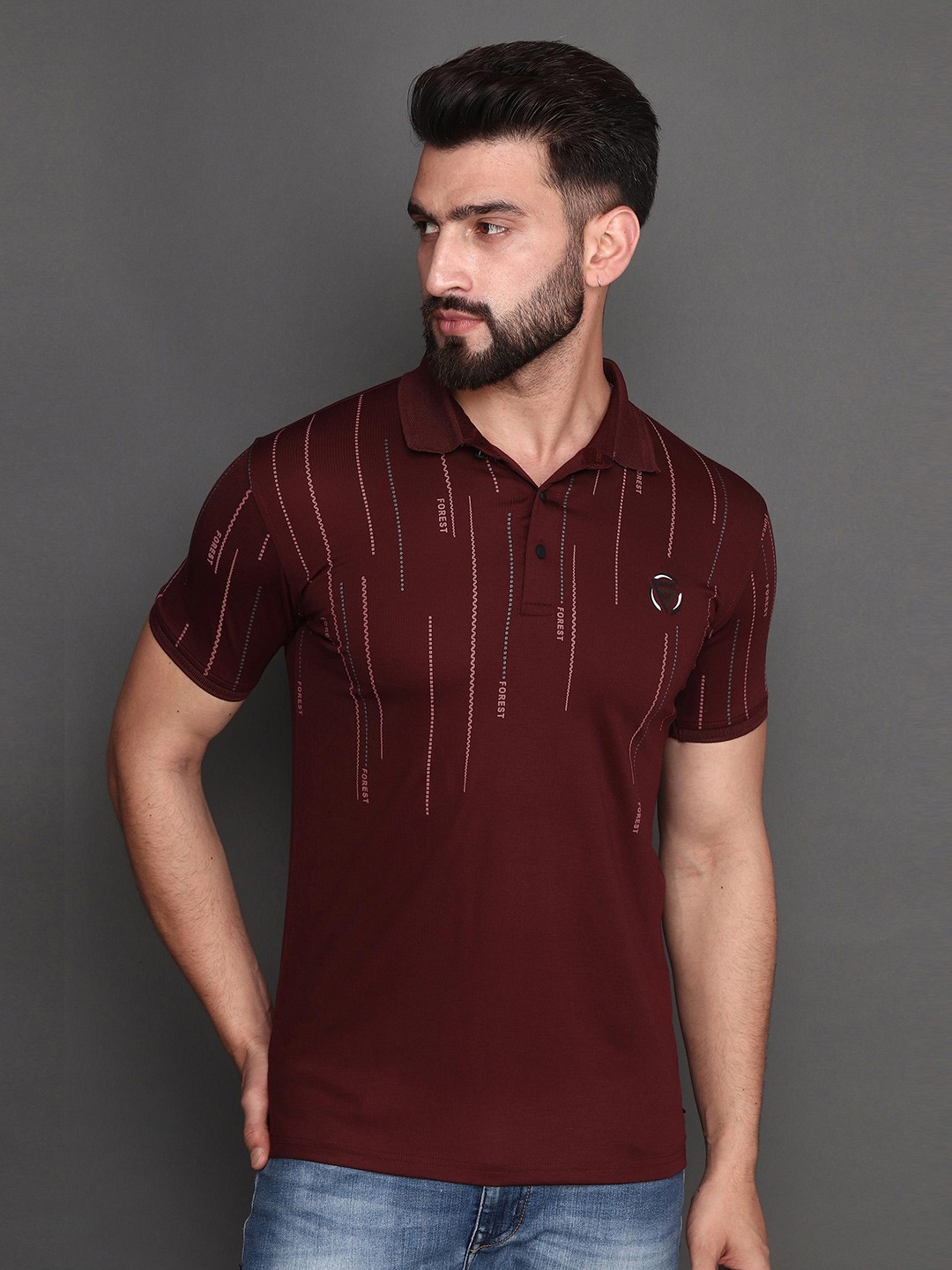 

Albion Polo Collar Self Design Short Sleeves Cotton T-shirt, Red