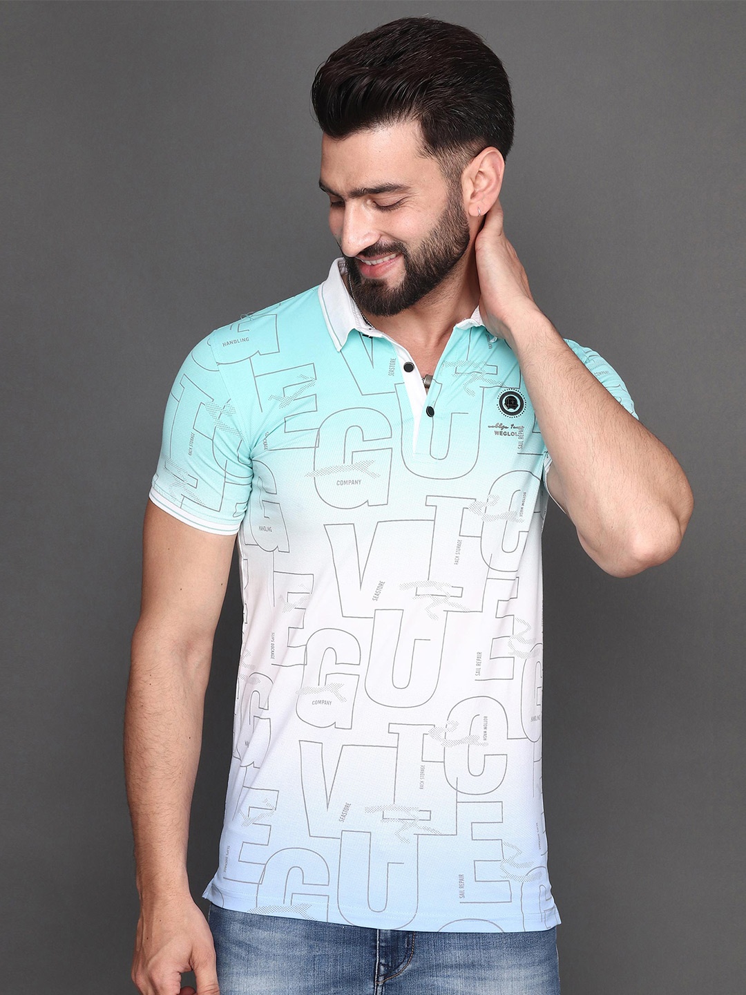 

Albion Typography Printed Polo Collar Cotton Regular-Fit T-shirt, Green