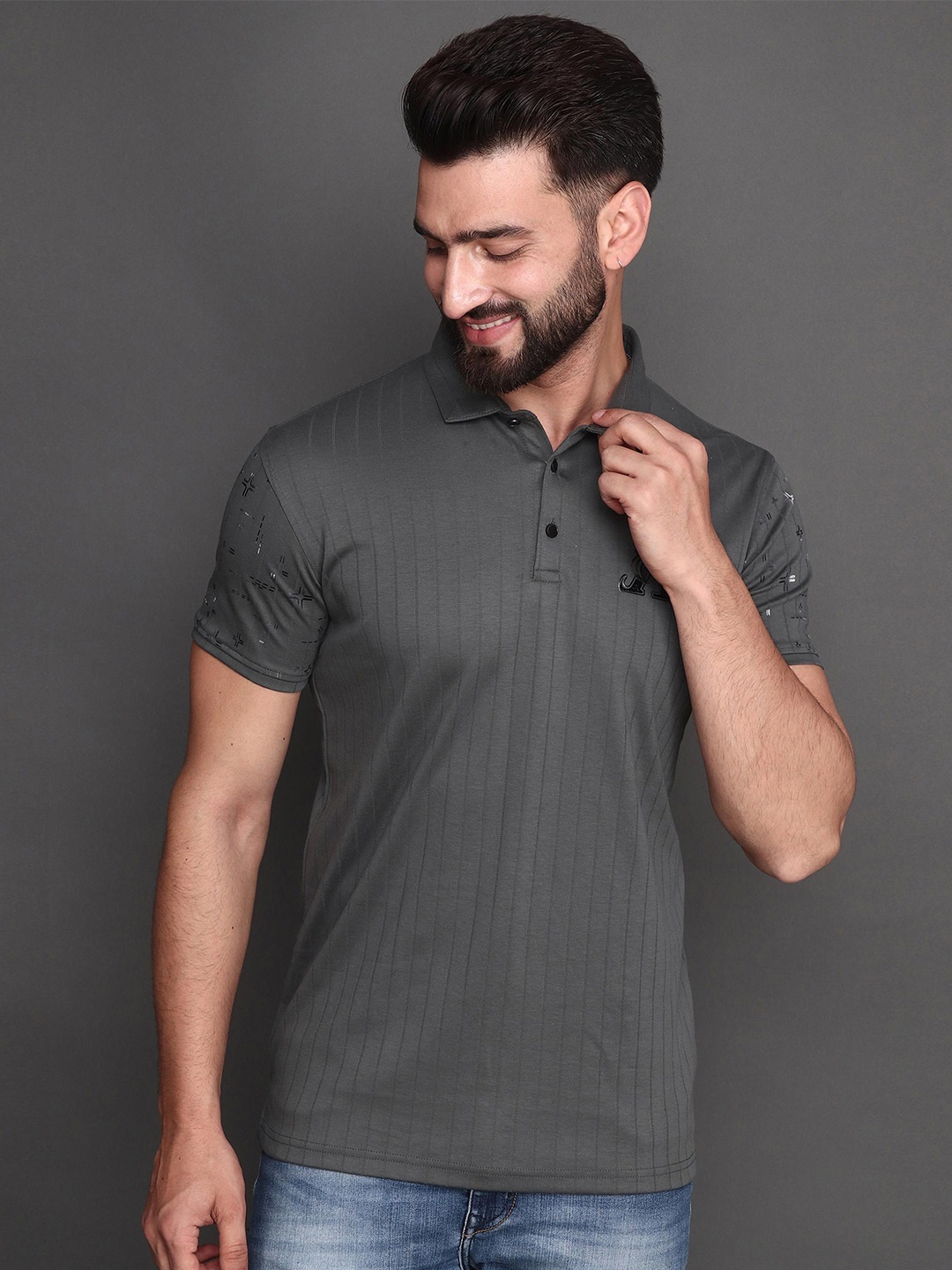 

Albion Striped Polo Collar Cotton Regular Fit T-shirt, Green