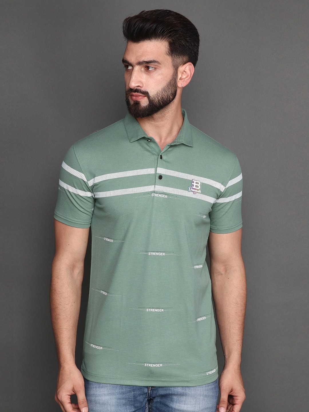 

Albion Polo Collar Striped Short Sleeves T-shirt, Green