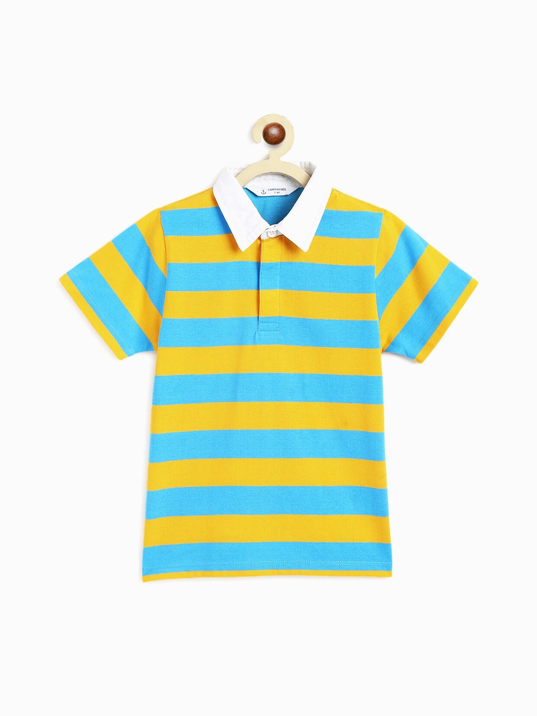 

Campana Boys Striped Polo Collar Cotton T-shirt, Yellow