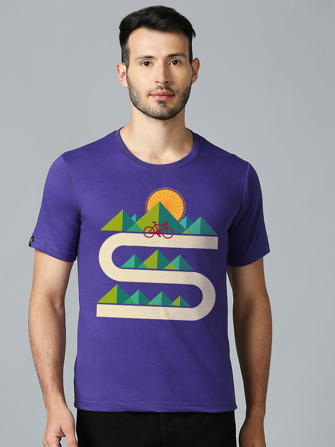 

MOD ECRU Graphic Printed Round Neck Cotton T-shirt, Purple