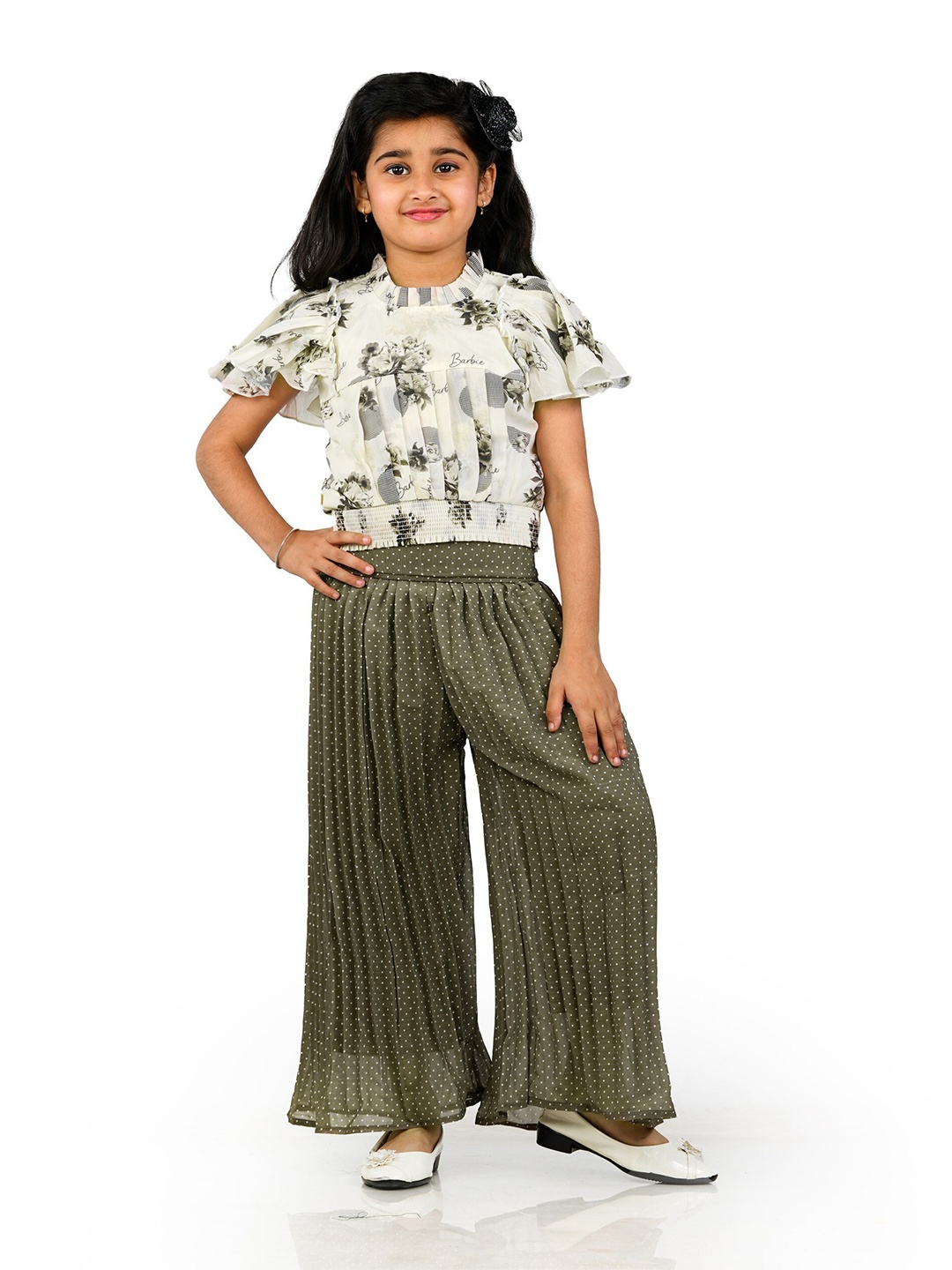 

BAESD Girls Printed High Neck Short Sleeves Top with Palazzo, White