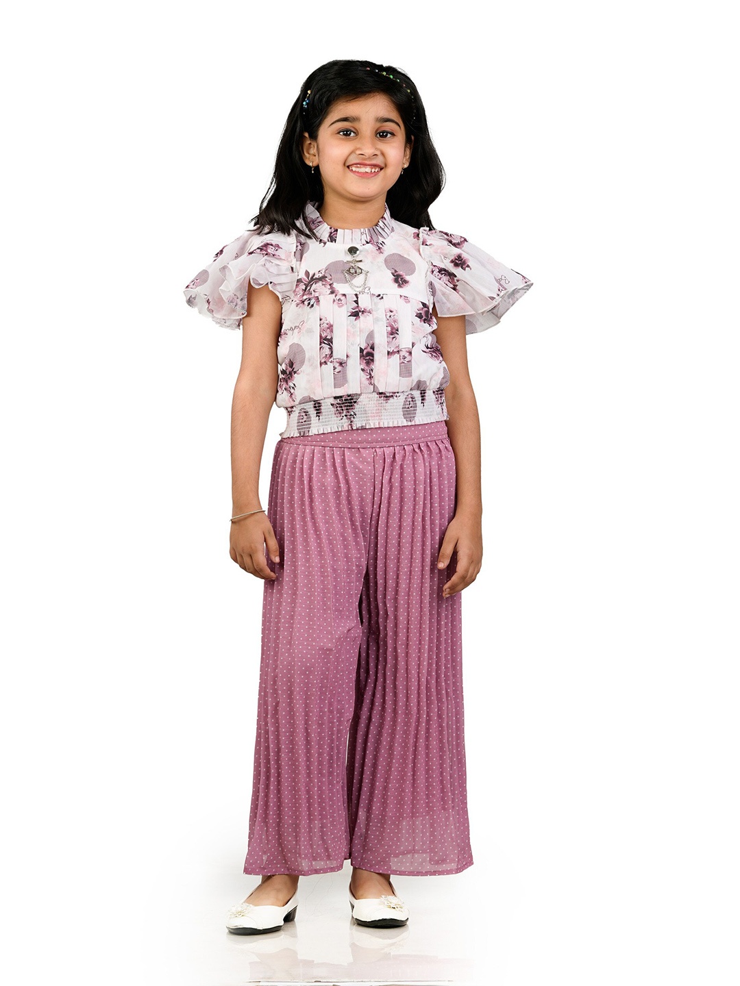 

BAESD Girls Printed High Neck Short Sleeves Top with Palazzo, Pink