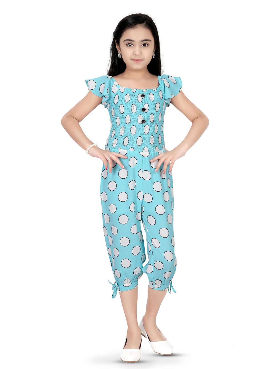 

Tiny Girl Girls Printed Cotton Capri Jumpsuit, Blue