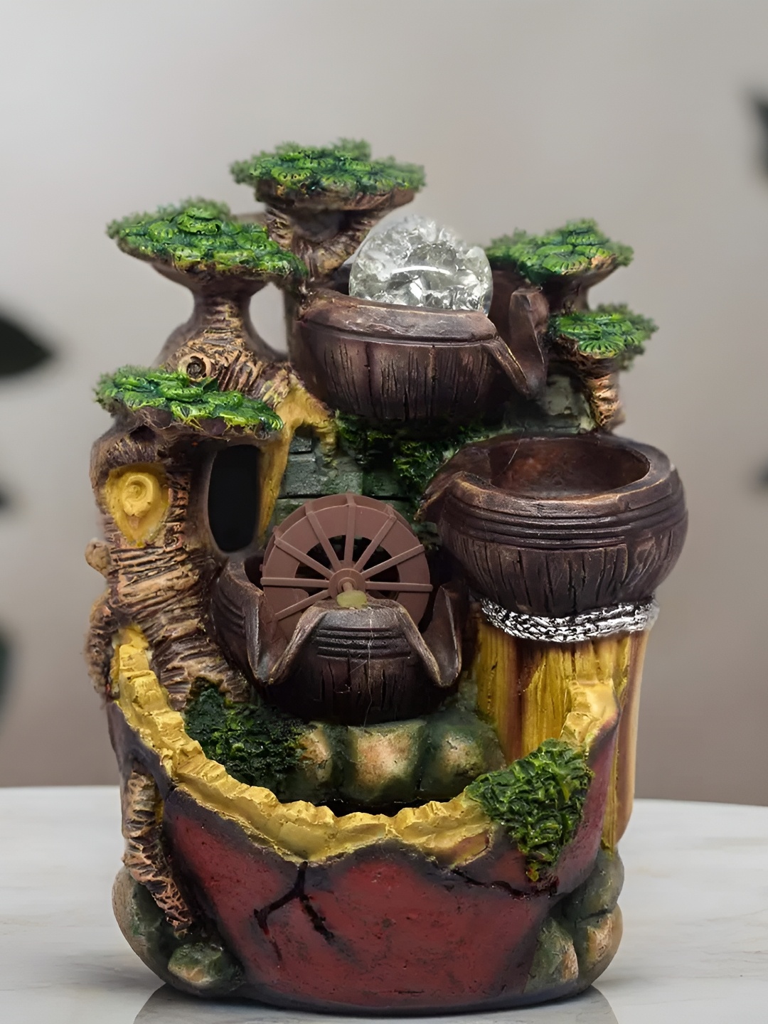 

VIVARS CRAFT Brown & Red Textured Table Top Indoor Water Fountain