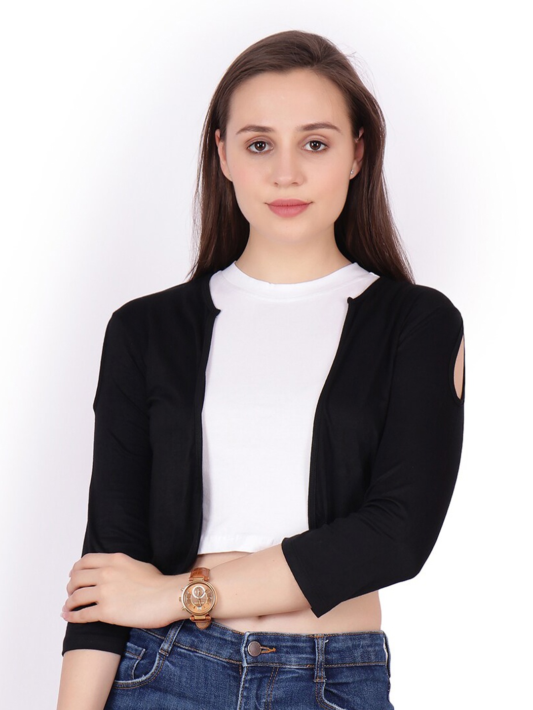 

Cation Black Cotton Open Front Crop Shrug