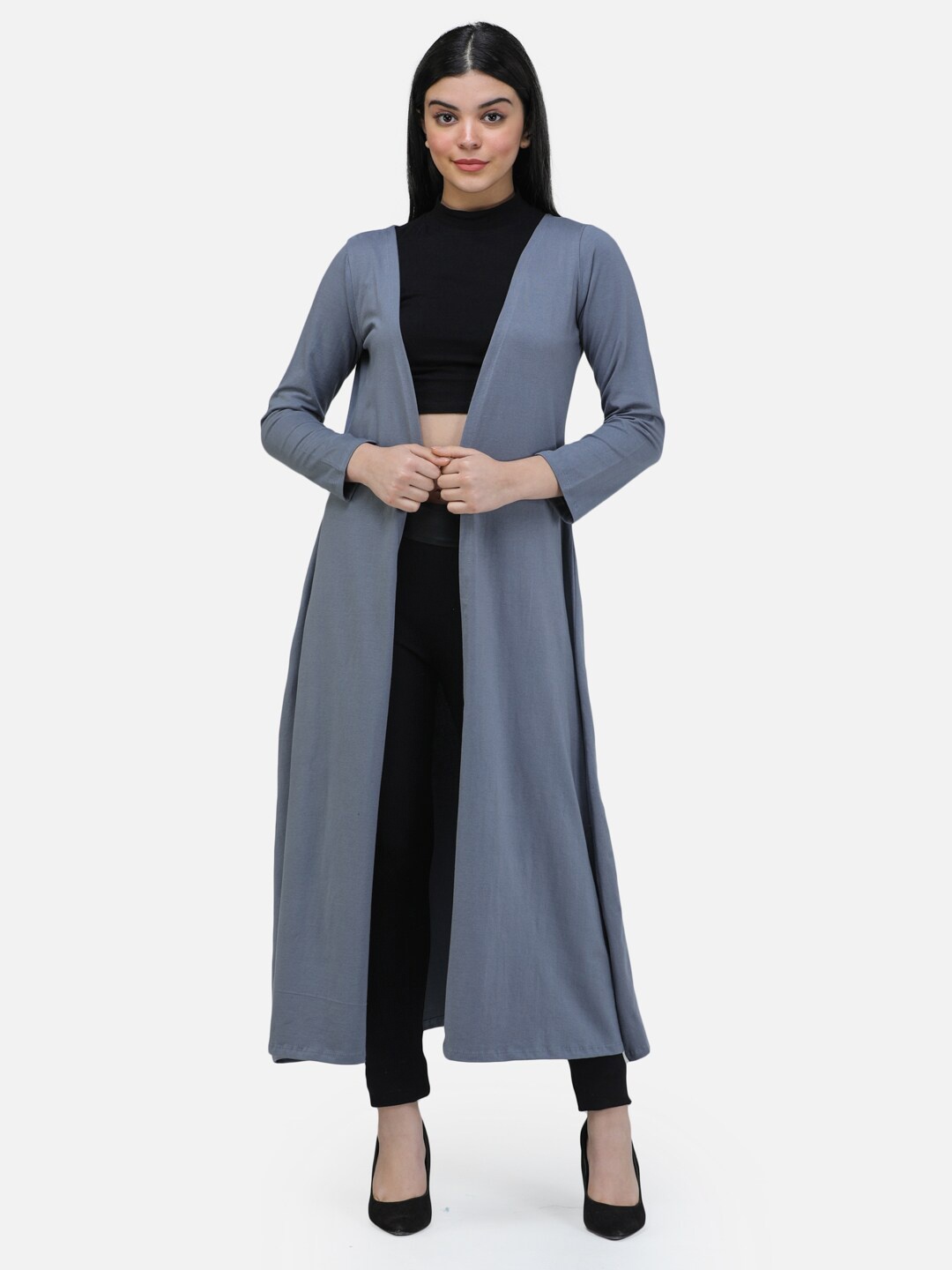 

Cation Cotton Longline Open Front Shrug, Grey