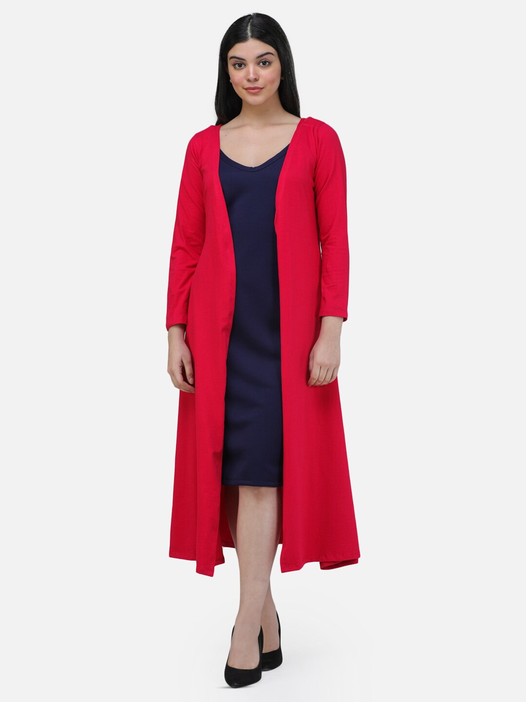 

Cation Magenta Long Sleeves Cotton Longline Shrug