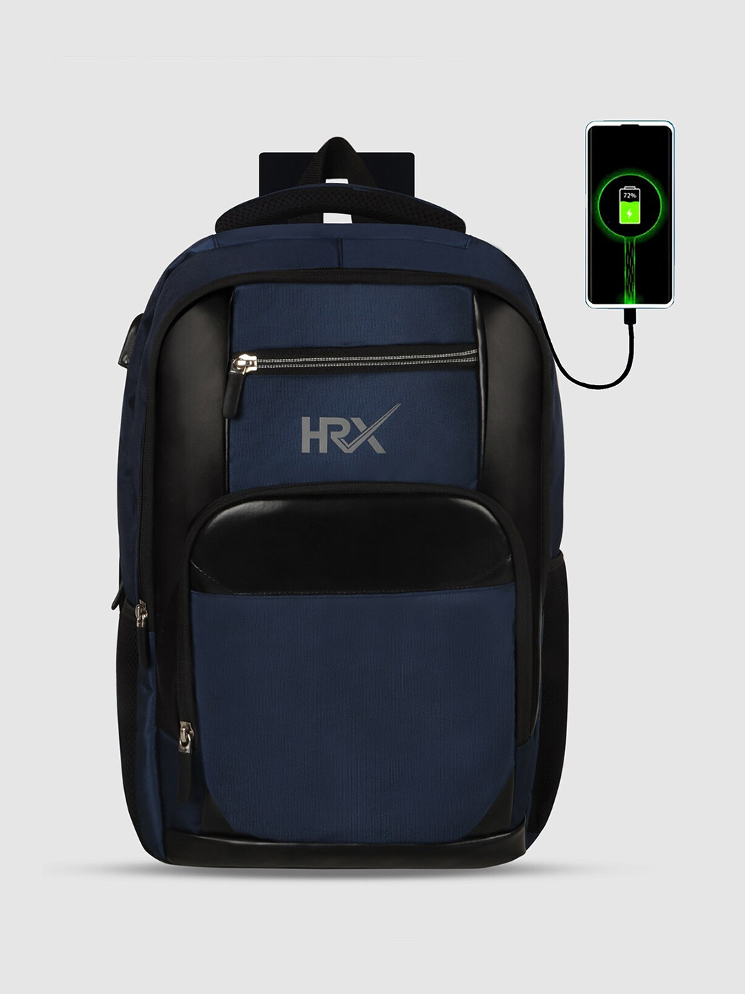 

HRX by Hrithik Roshan Unisex Blue Backpack with USB Charging Port, Navy blue