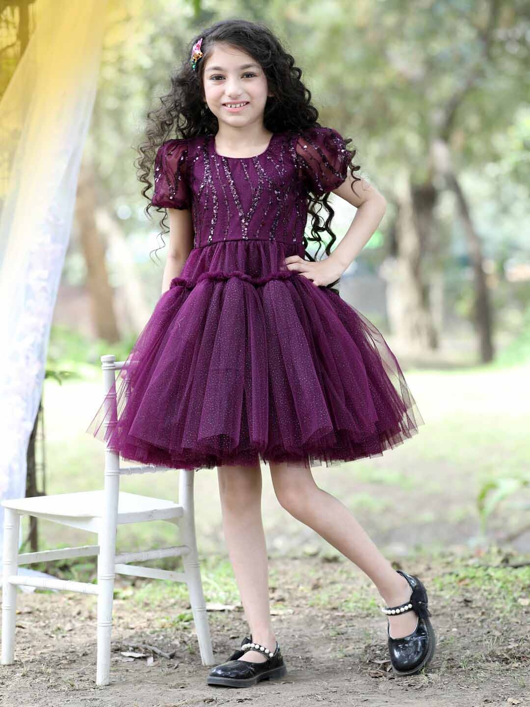 

Stuffie Land Girls Embellished Net Fit & Flare Dress, Burgundy