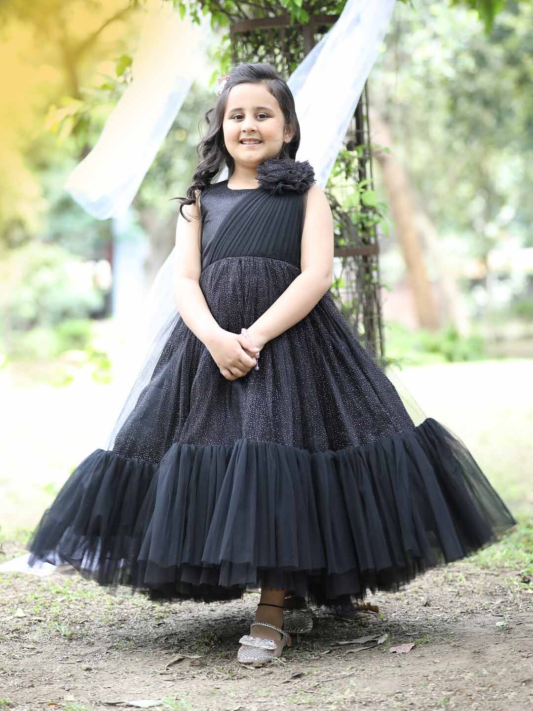 

Stuffie Land Girls Sleeveless Net Fit & Flare Dress, Black