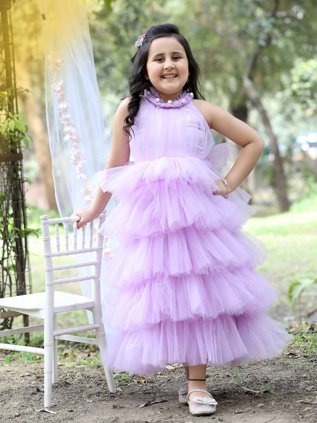 

Stuffie Land Girls Halter Neck Ruffles Net Gown Maxi Dress, Lavender