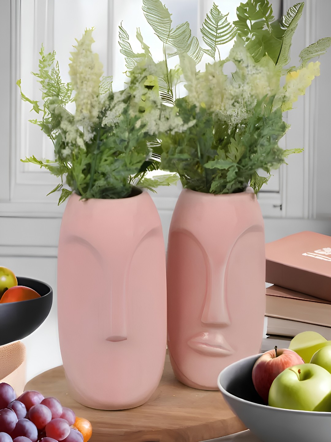 

Kaolinite 2 Pieces Pink Face-Shaped Ceramic Flower Vases