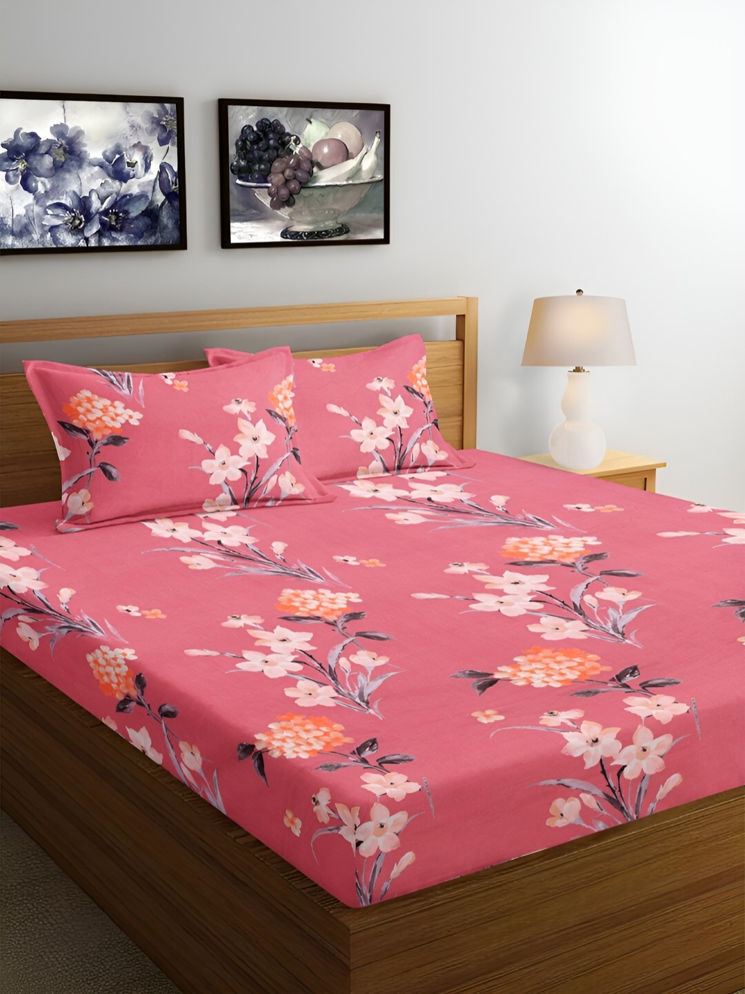 

Srijee Decors Pink & White Floral 210 TC Queen Bedsheet with 2 Pillow Covers